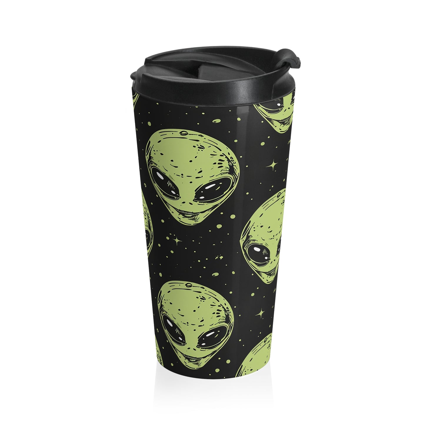 Galactic Alien Pattern Stainless Steel Travel Mug – 15oz