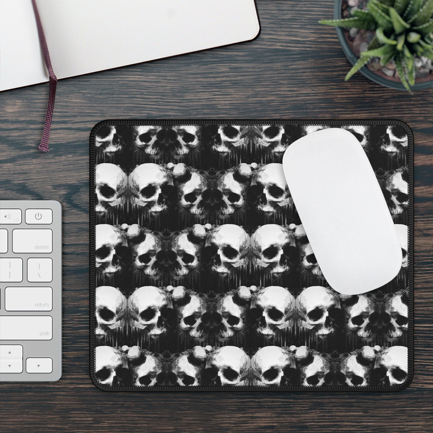 Midnight Skulls Gaming and Work Mouse Pad – 9x7 Anti-Slip Neoprene Desk Mat with Gothic Skull Design for Gamers and Dark Aesthetic Lovers