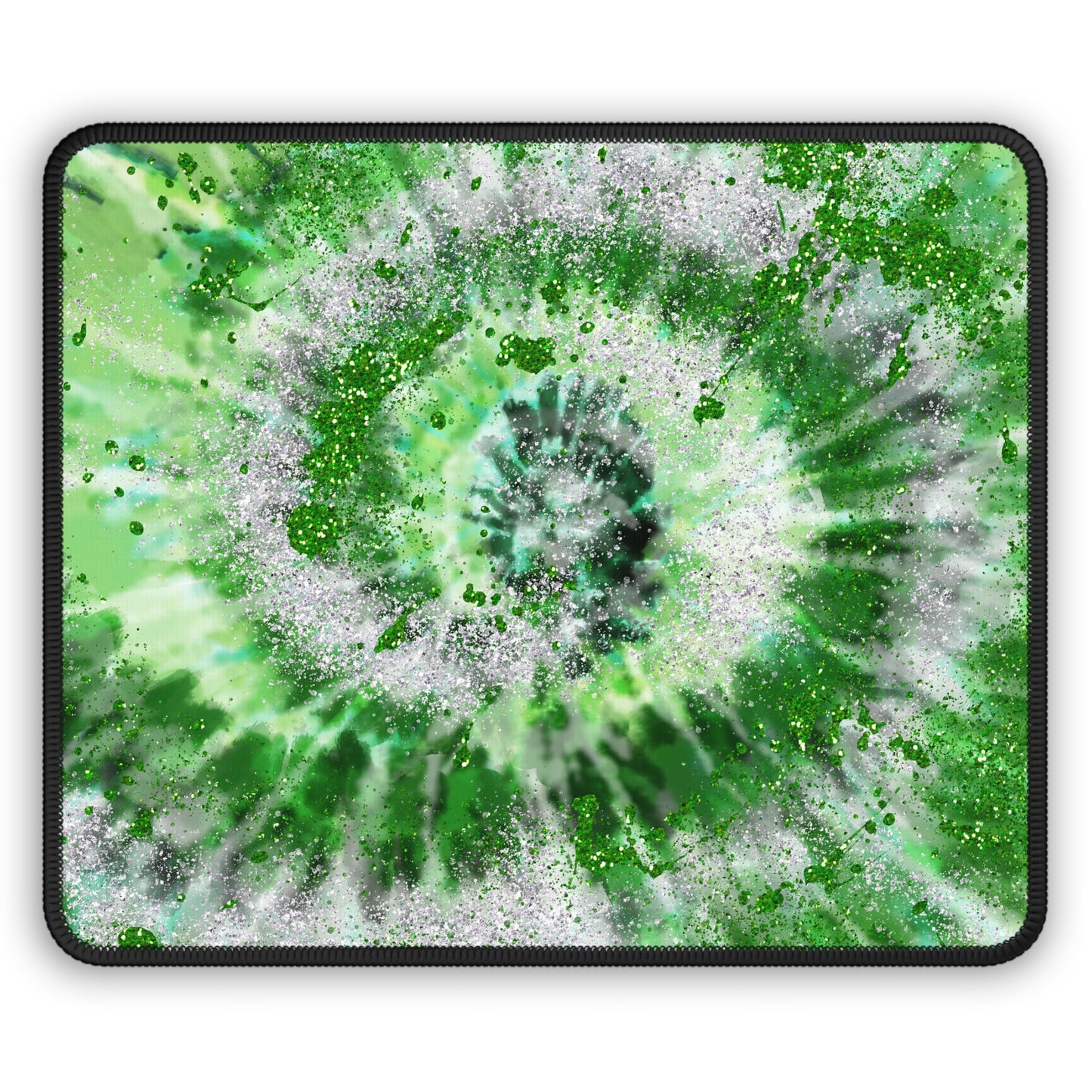 Green Tie-Dye Glitter Mouse Pad – 9x7 Neoprene Desk Mat with Spiral Design