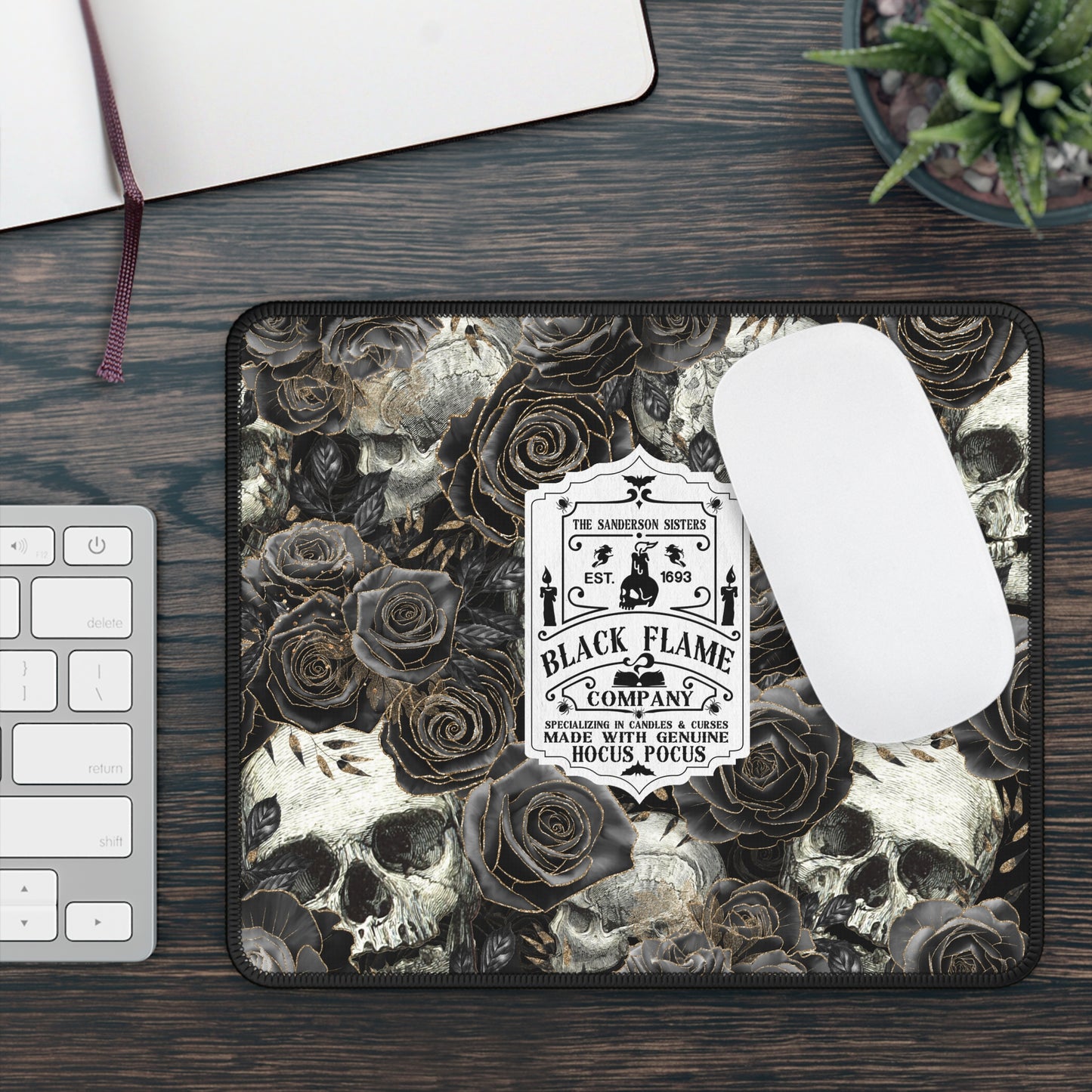 Black Flame Company Gothic Skull and Rose Gaming Mouse Pad – 9x7 Neoprene Desk Mat for Gamers and Witchy Workspaces