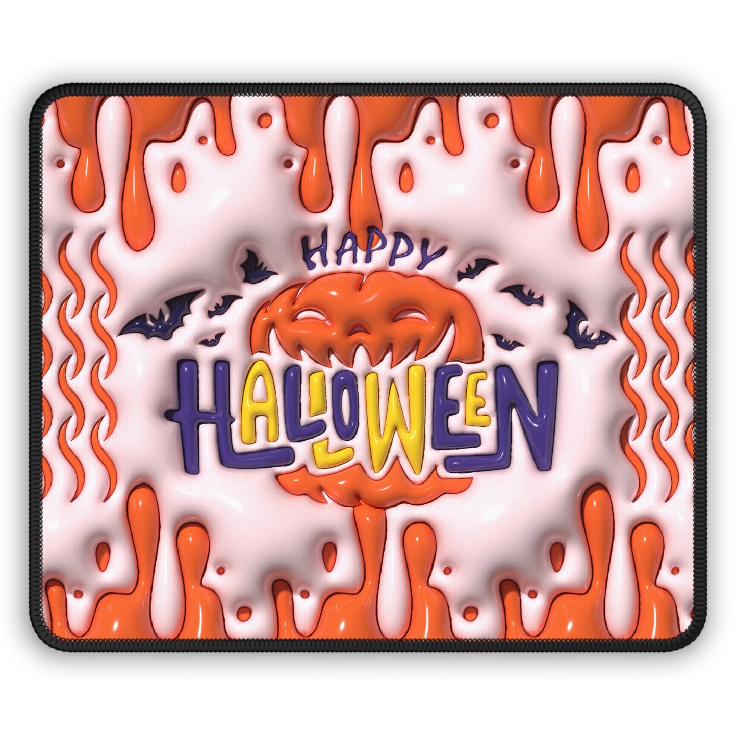 Happy Halloween Mouse Pad – 9x7 Neoprene Desk Mat with Pumpkin and Dripping Orange Design