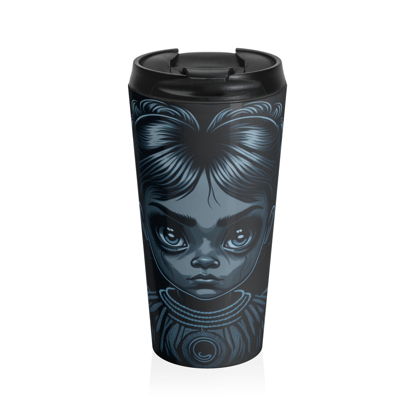 Haunted Doll Stainless Steel Travel Mug – 15oz