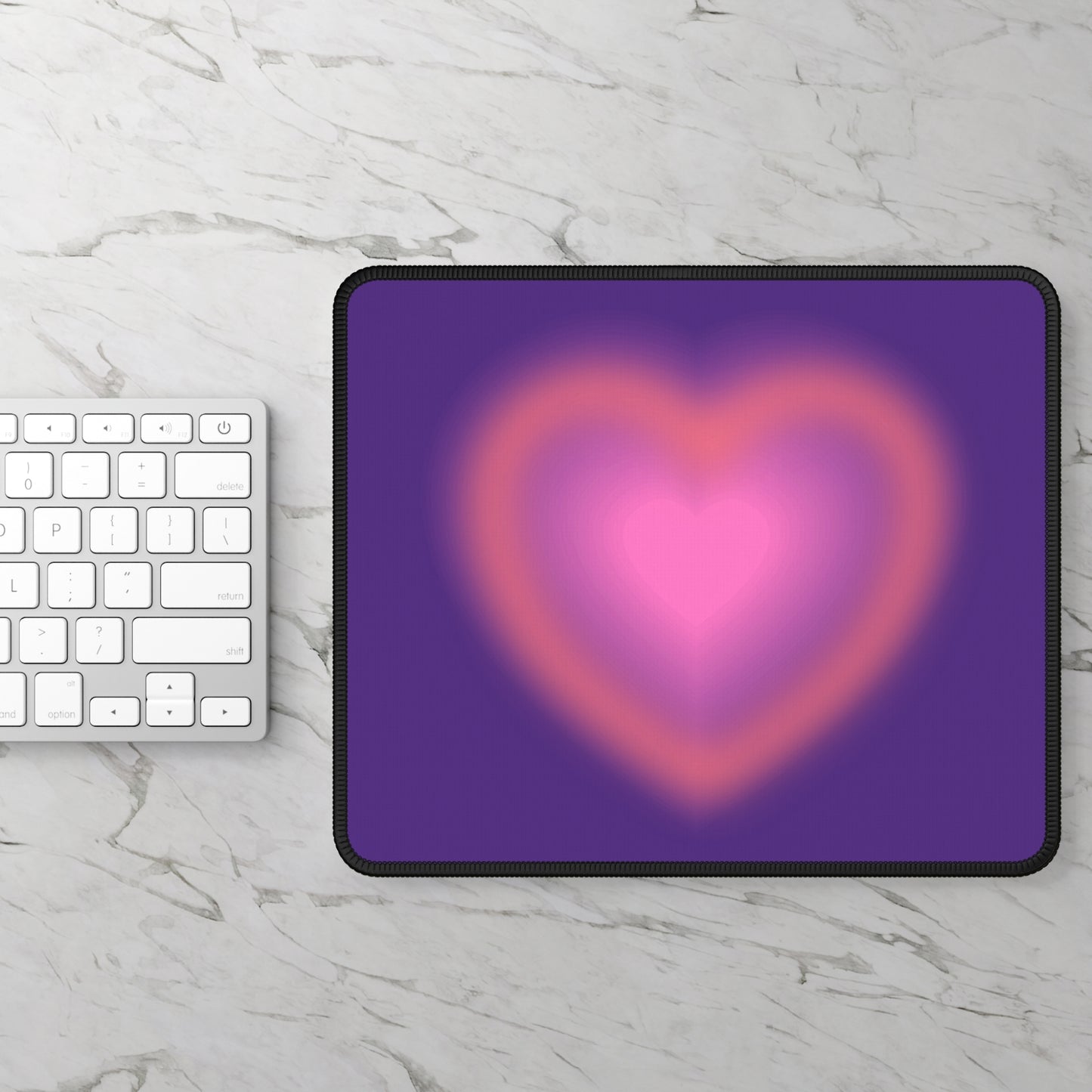 Radiant Heart Mouse Pad – 9x7 Neoprene Desk Mat with Glowing Pink and Purple Design