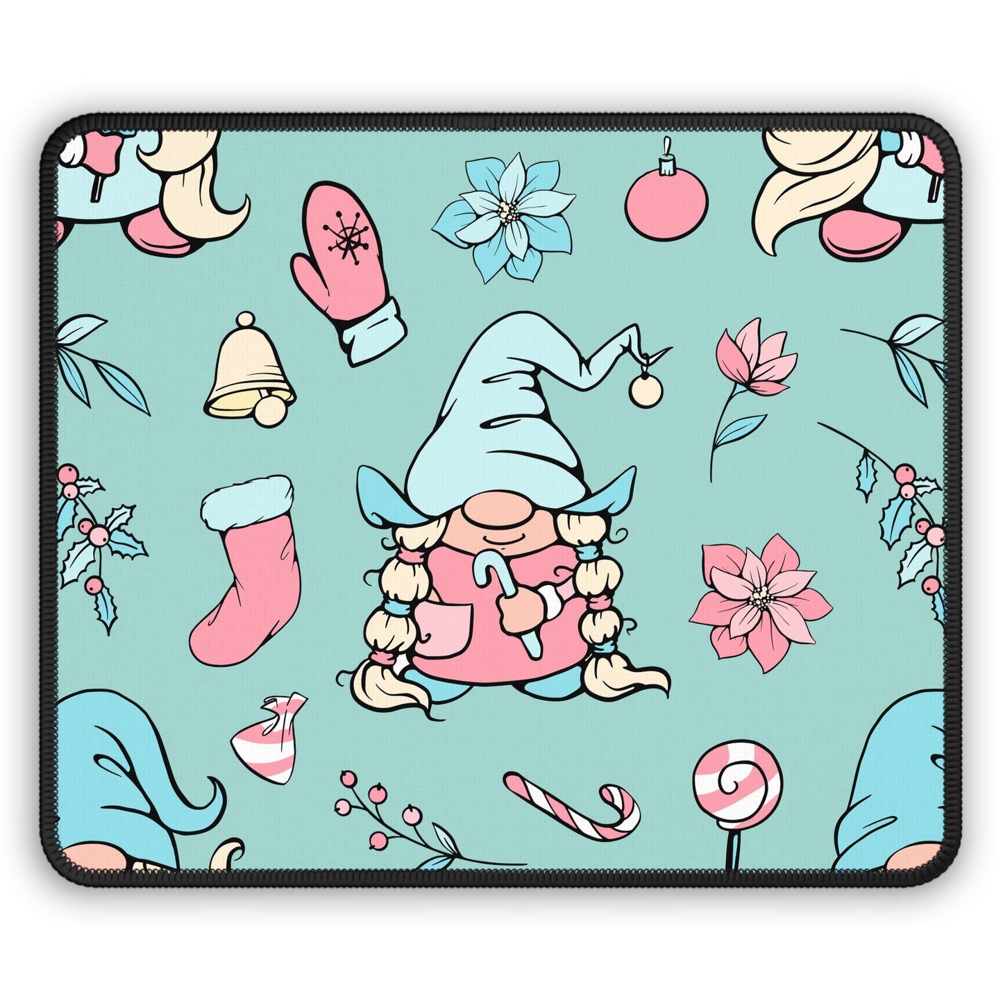 Candy Cane Gnome Mouse Pad – 9x7 Neoprene Desk Mat with Cute Holiday Design