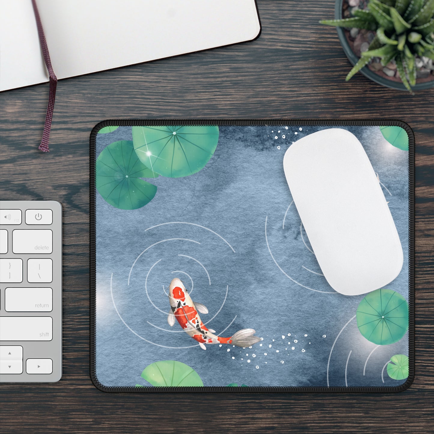 Tranquil Koi Pond Mouse Pad – 9x7 Neoprene Desk Mat with Serene Water and Lotus Design