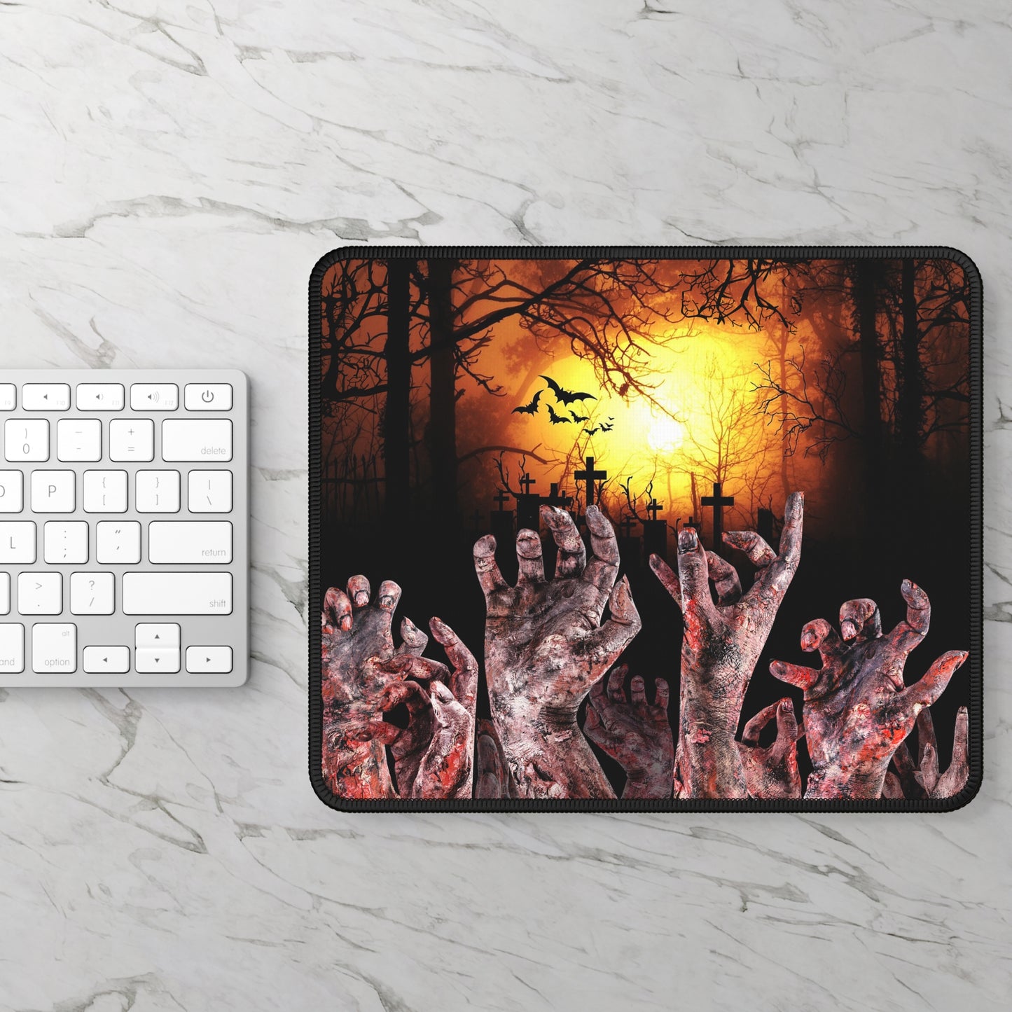 Zombie Rise Gaming and Work Mouse Pad – 9x7 Anti-Slip Neoprene Desk Mat with Undead Graveyard Design for Horror Fans and Gamers