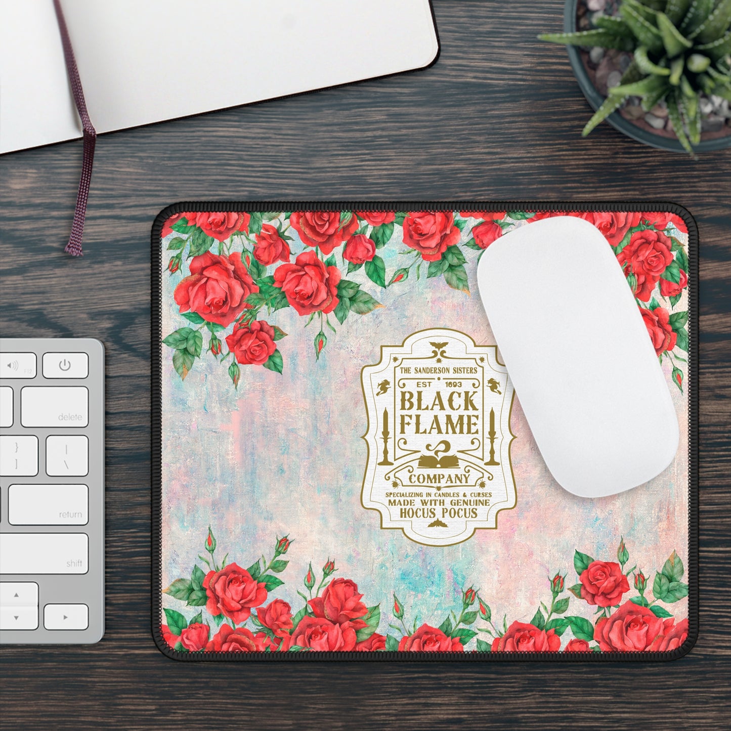 Black Flame Company Rose Edition Gaming Mouse Pad – 9x7 Neoprene Desk Mat for Gamers and Witchy Workspaces