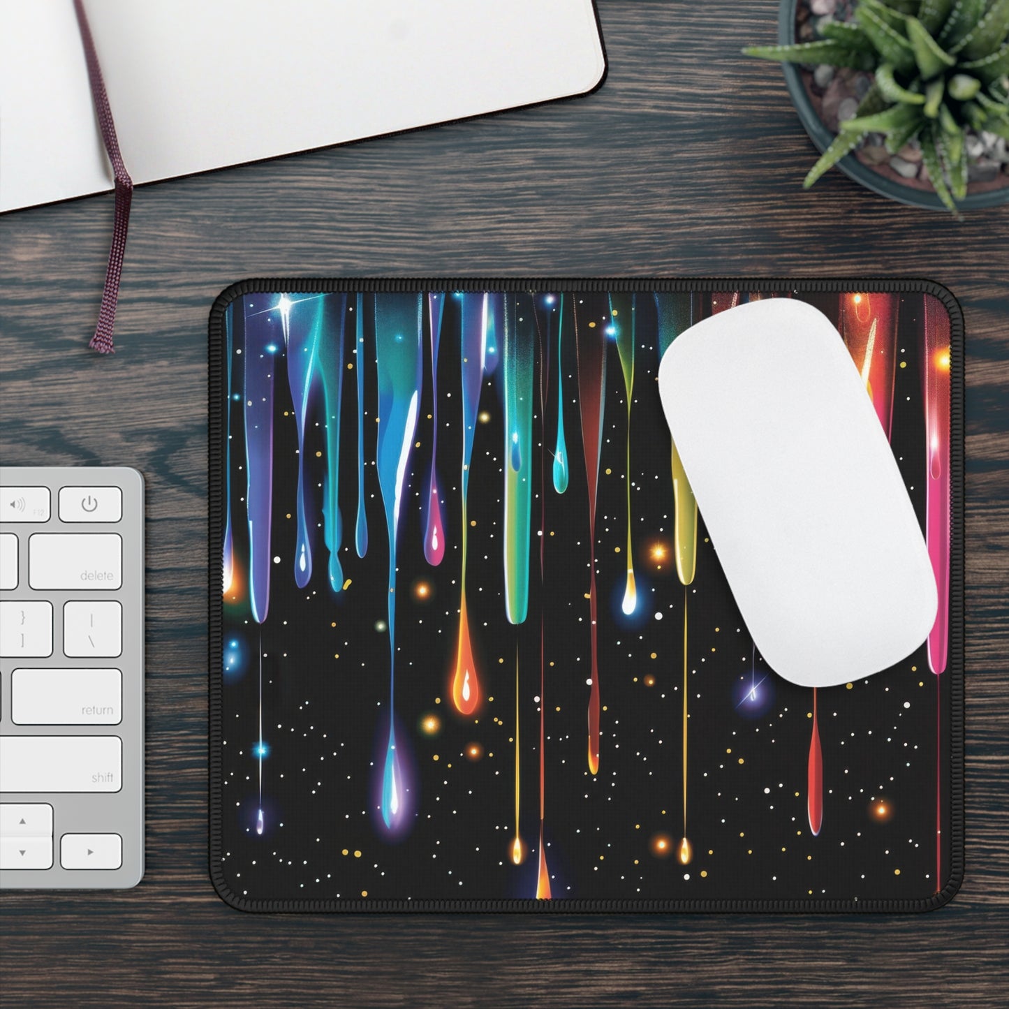 Galactic Drip Mouse Pad – 9x7 Neoprene Desk Mat with Neon Galaxy Paint Design