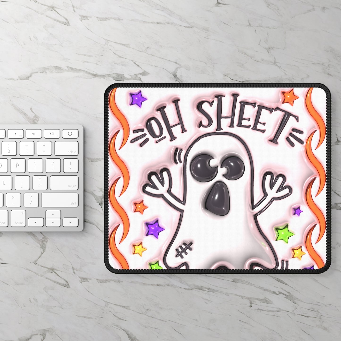 Oh Sheet Mouse Pad – 9x7 Neoprene Desk Mat with Funny Ghost and Halloween Design