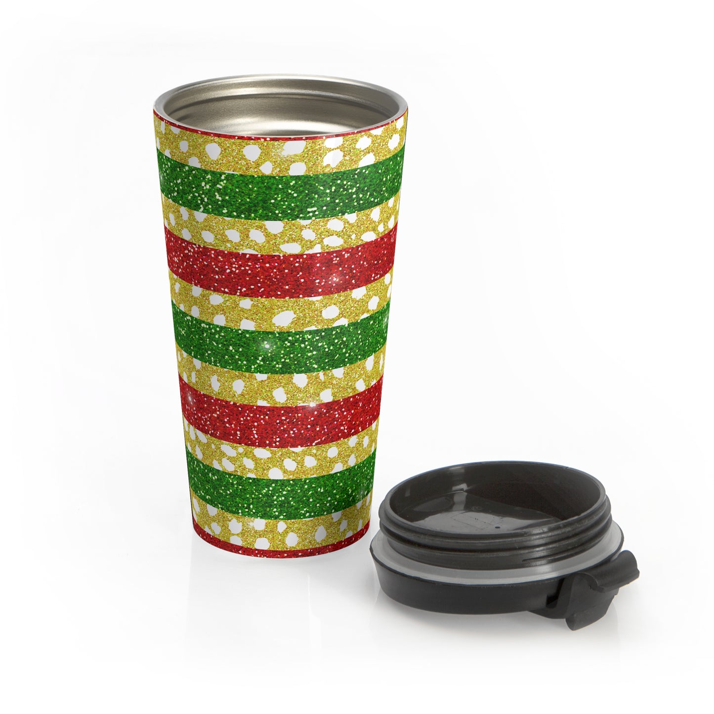Holiday Glitter Stripes Travel Mug