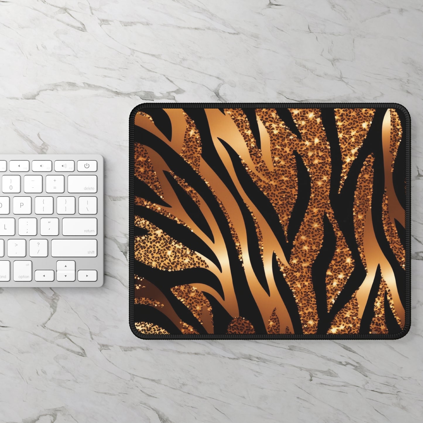 Golden Safari Mouse Pad – 9x7 Neoprene Desk Mat with Luxe Zebra and Leopard Print Design