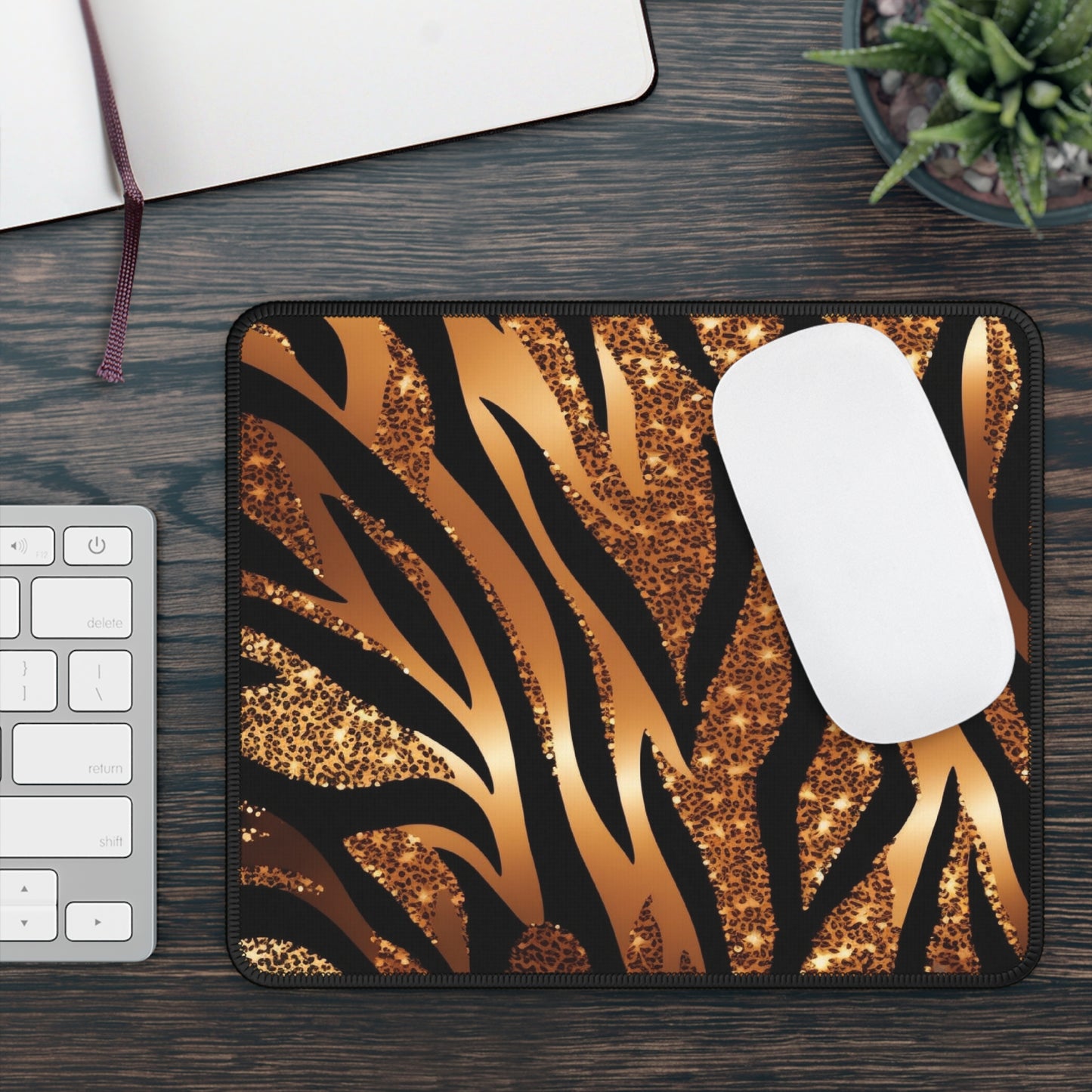 Golden Safari Mouse Pad – 9x7 Neoprene Desk Mat with Luxe Zebra and Leopard Print Design