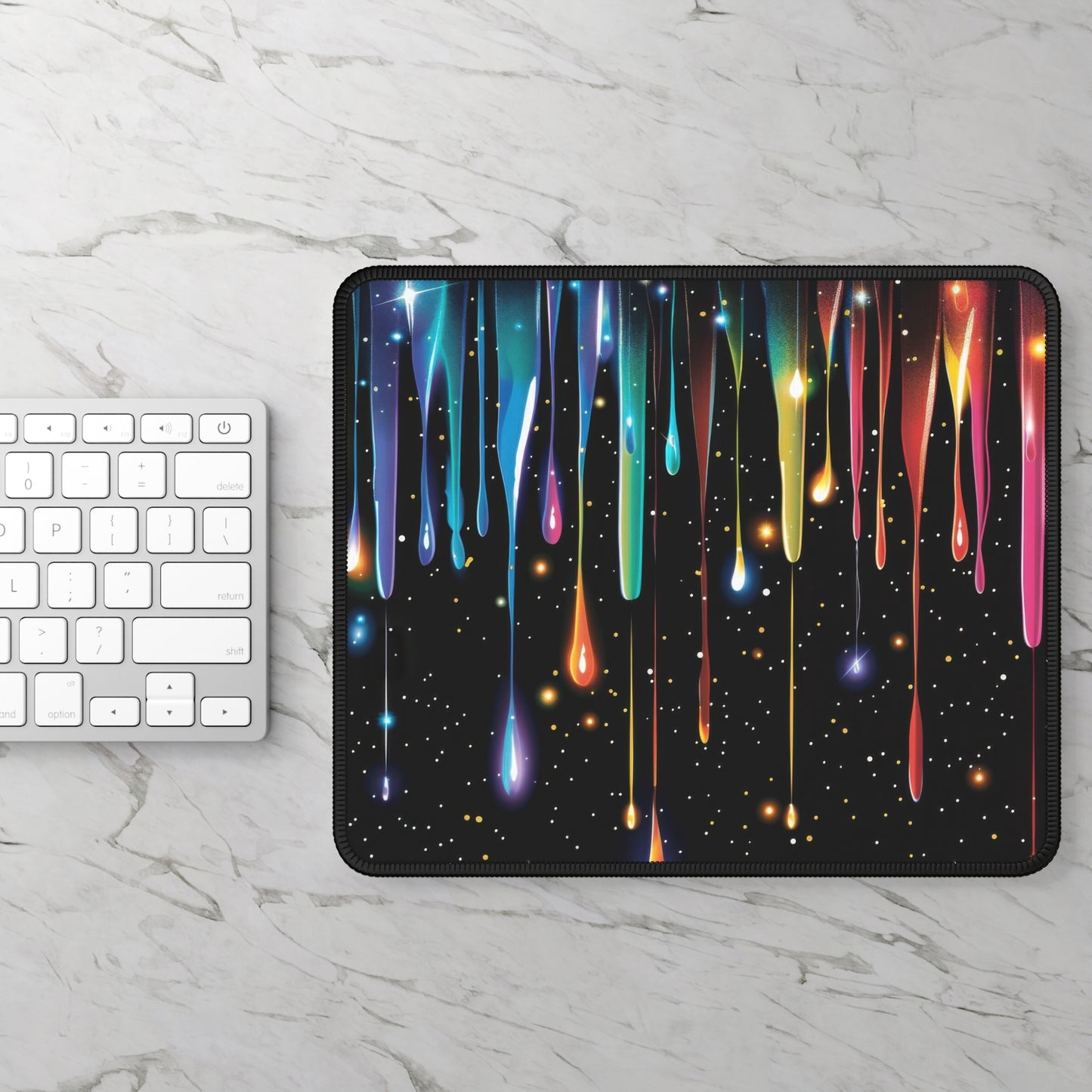 Galactic Drip Mouse Pad – 9x7 Neoprene Desk Mat with Neon Galaxy Paint Design