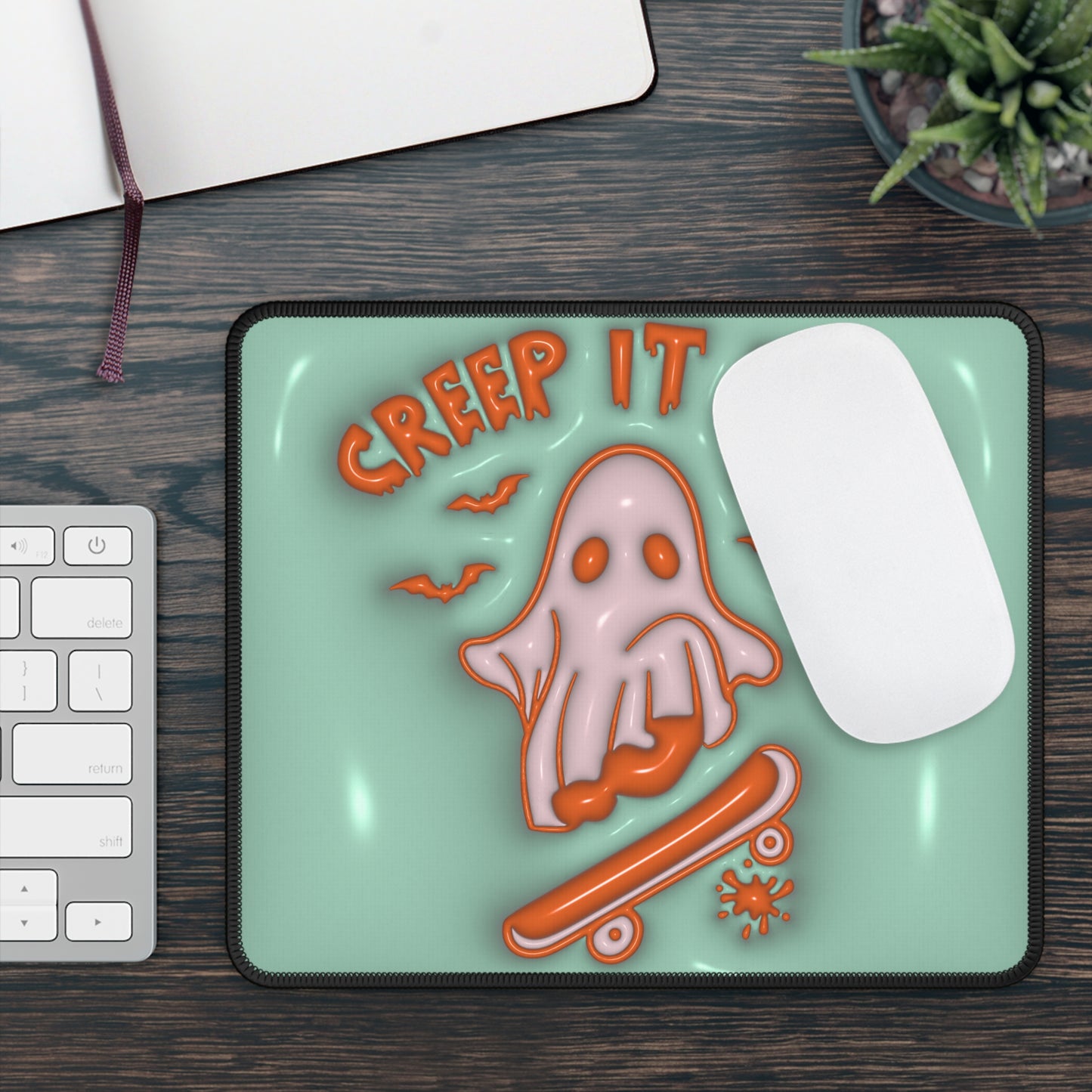 Creep It Real Mouse Pad – 9x7 Neoprene Desk Mat with Skater Ghost and Halloween Design Keep your cool (a