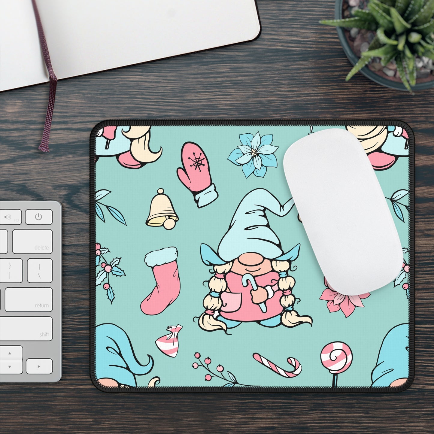 Candy Cane Gnome Mouse Pad – 9x7 Neoprene Desk Mat with Cute Holiday Design