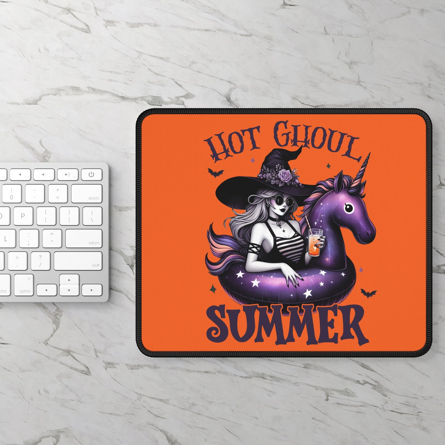 Hot Ghoul Summer Mouse Pad – 9x7 Neoprene Desk Mat with Witch and Unicorn Float Design