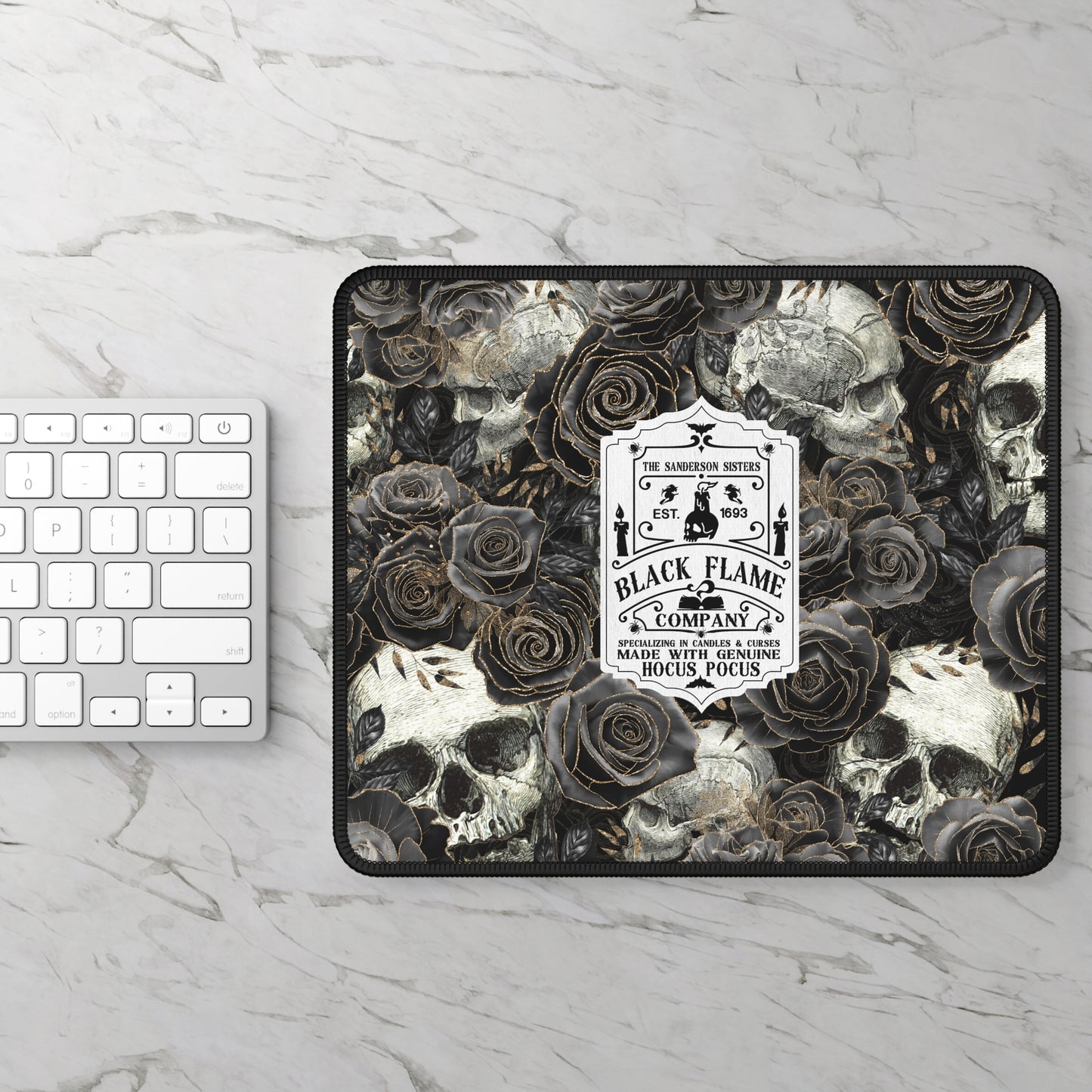 Black Flame Company Gothic Skull and Rose Gaming Mouse Pad – 9x7 Neoprene Desk Mat for Gamers and Witchy Workspaces