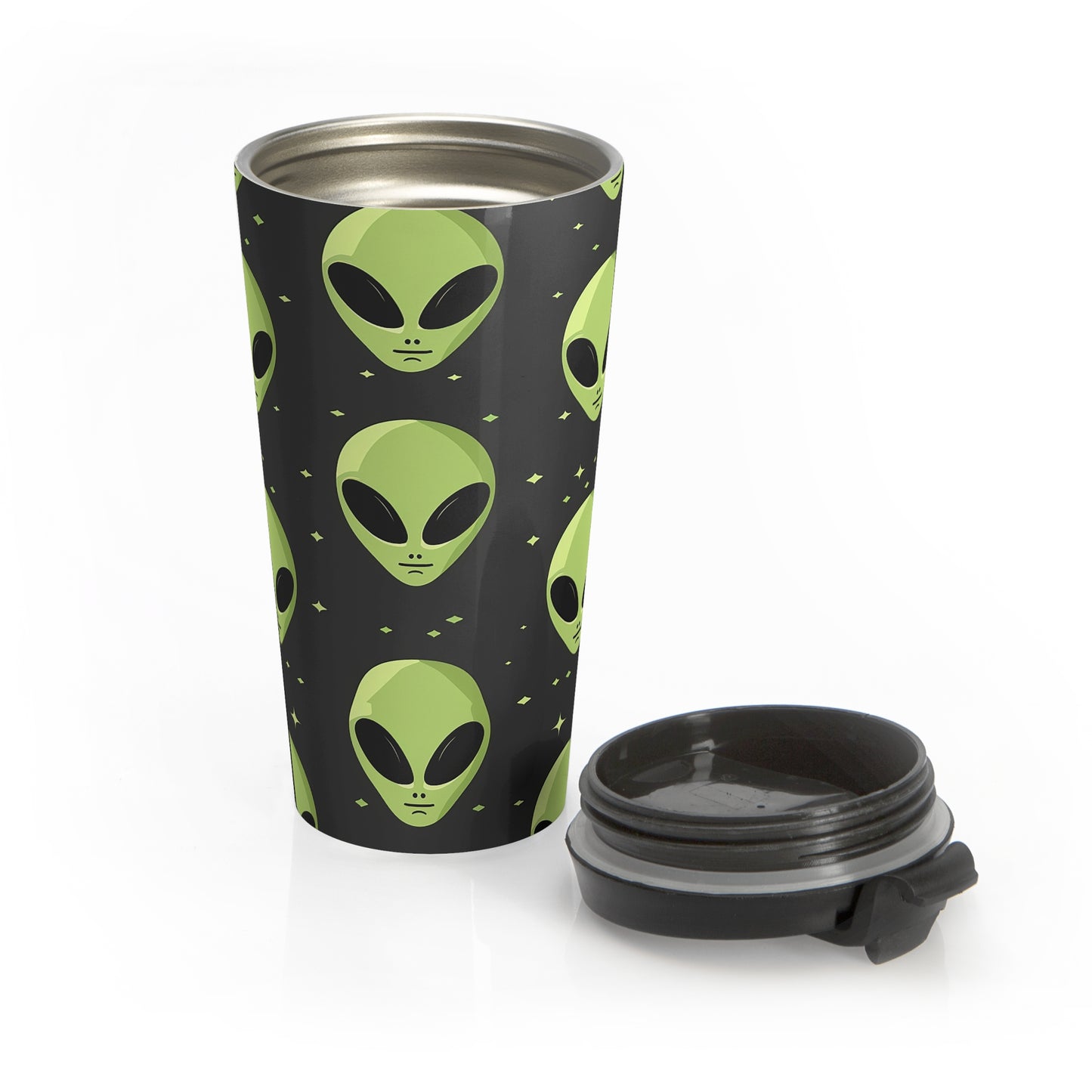 Neon Alien Head Stainless Steel Travel Mug – 15oz