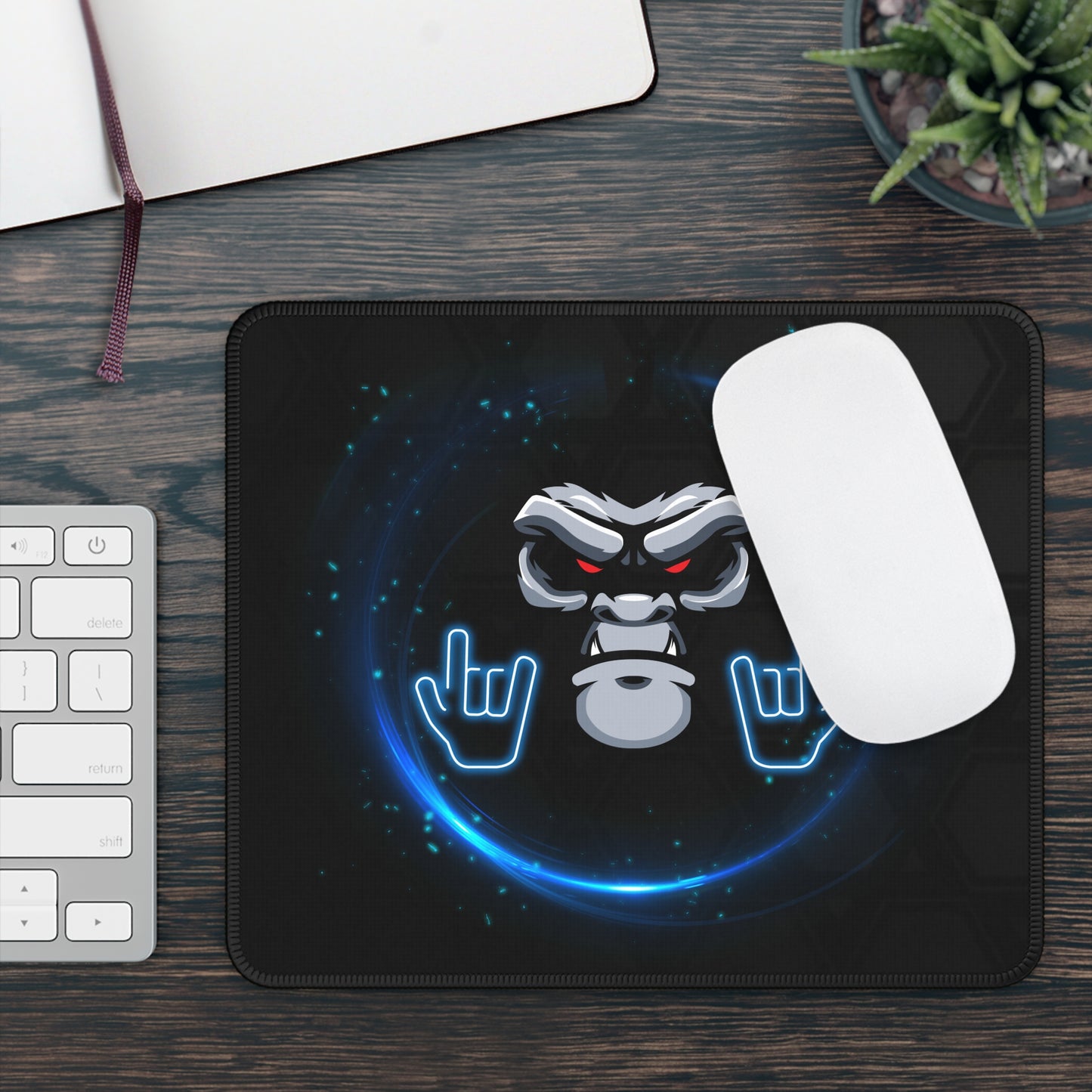 Cyber Gorilla Mouse Pad – 9x7 Neoprene Desk Mat with Futuristic Neon Tech Design