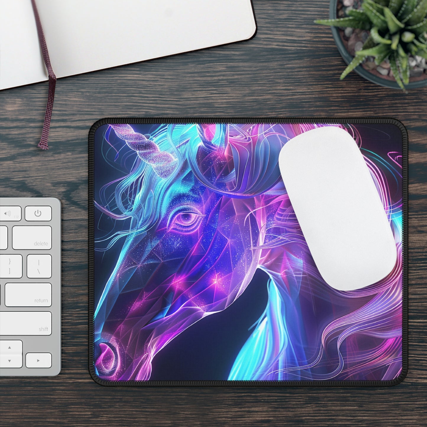 Galactic Unicorn Mouse Pad – 9x7 Neoprene Desk Mat with Neon Fantasy Design