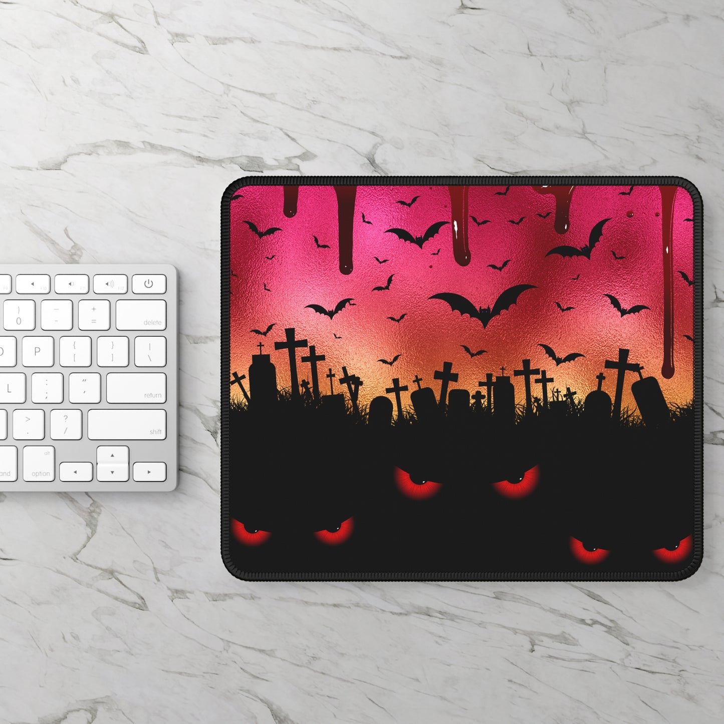 Bloody Graveyard Nights Gaming Mouse Pad – 9x7 Neoprene Desk Mat for Gamers and Horror Enthusiasts 🦇🩸