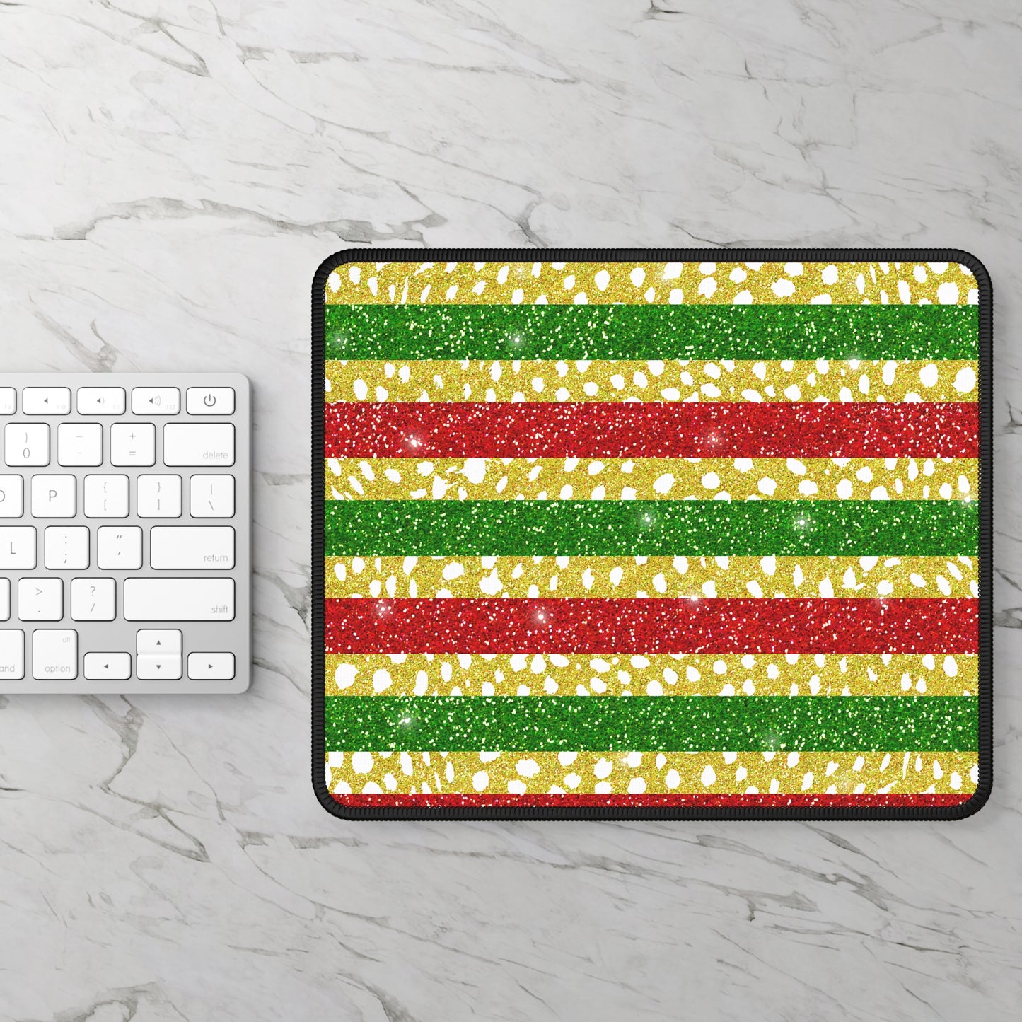 Holiday Glitter Stripes Mouse Pad – 9x7 Neoprene Desk Mat for Festive Workspaces