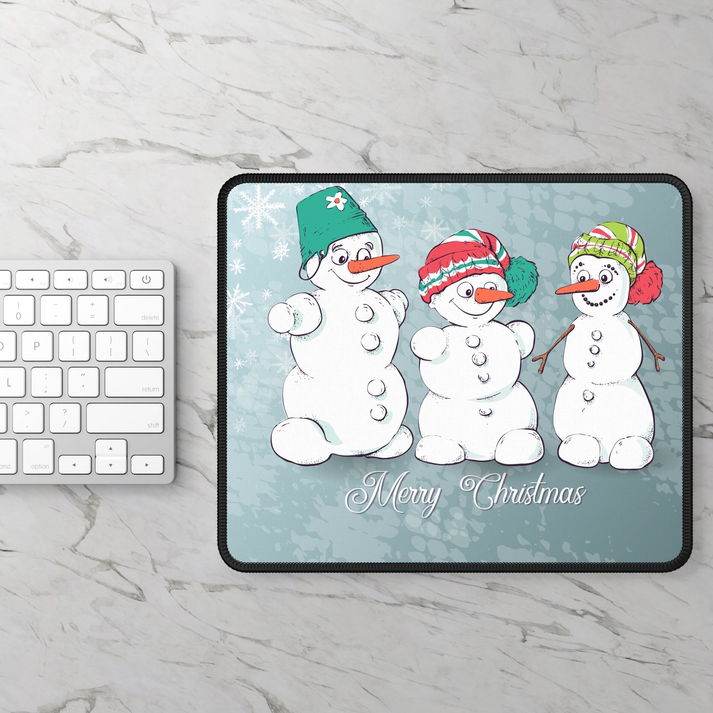 Snowman Family Mouse Pad – 9x7 Neoprene Desk Mat with Merry Christmas Design