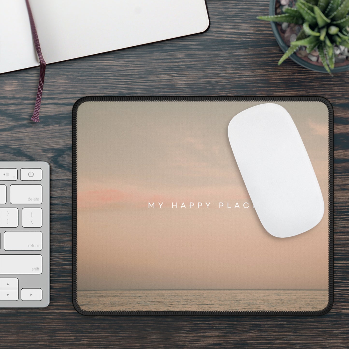 My Happy Place Mouse Pad – 9x7 Neoprene Desk Mat with Calm Ocean Sunset Design