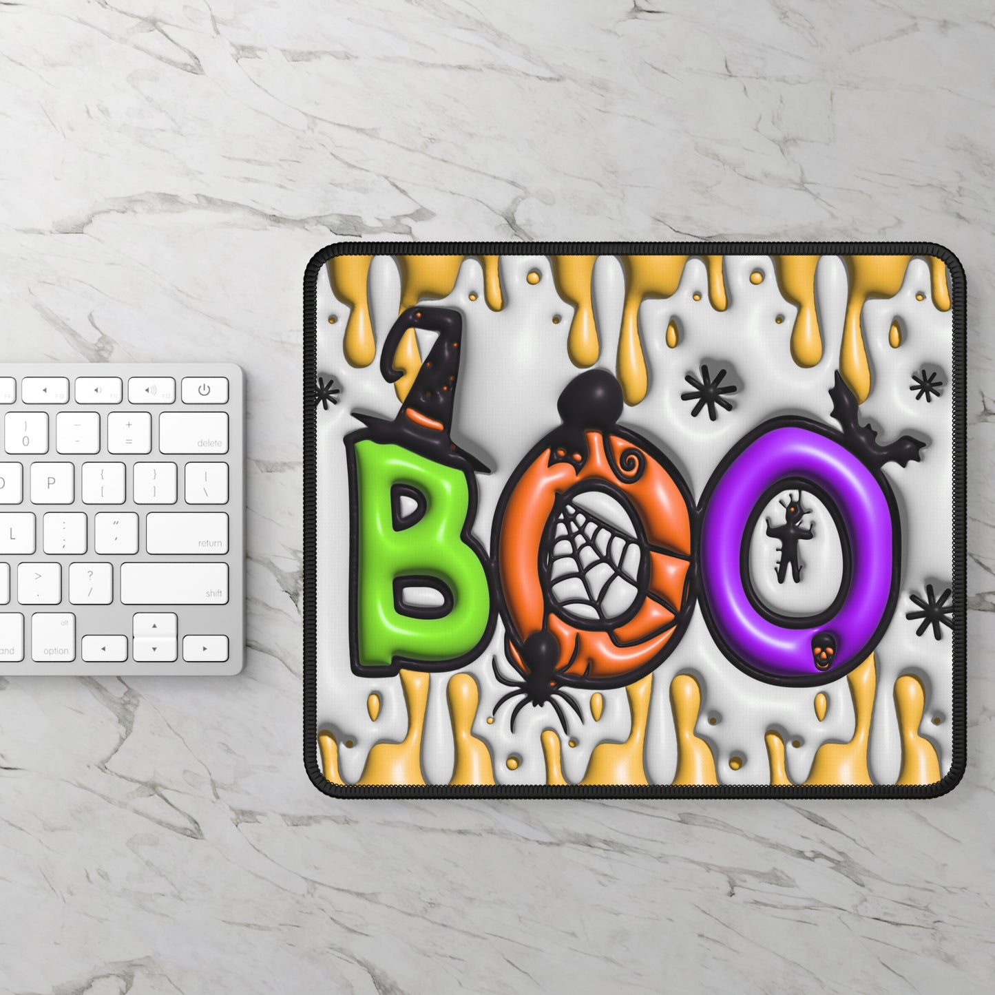 BOO Mouse Pad – 9x7 Neoprene Desk Mat with Halloween Letter Design and Spooky Drips