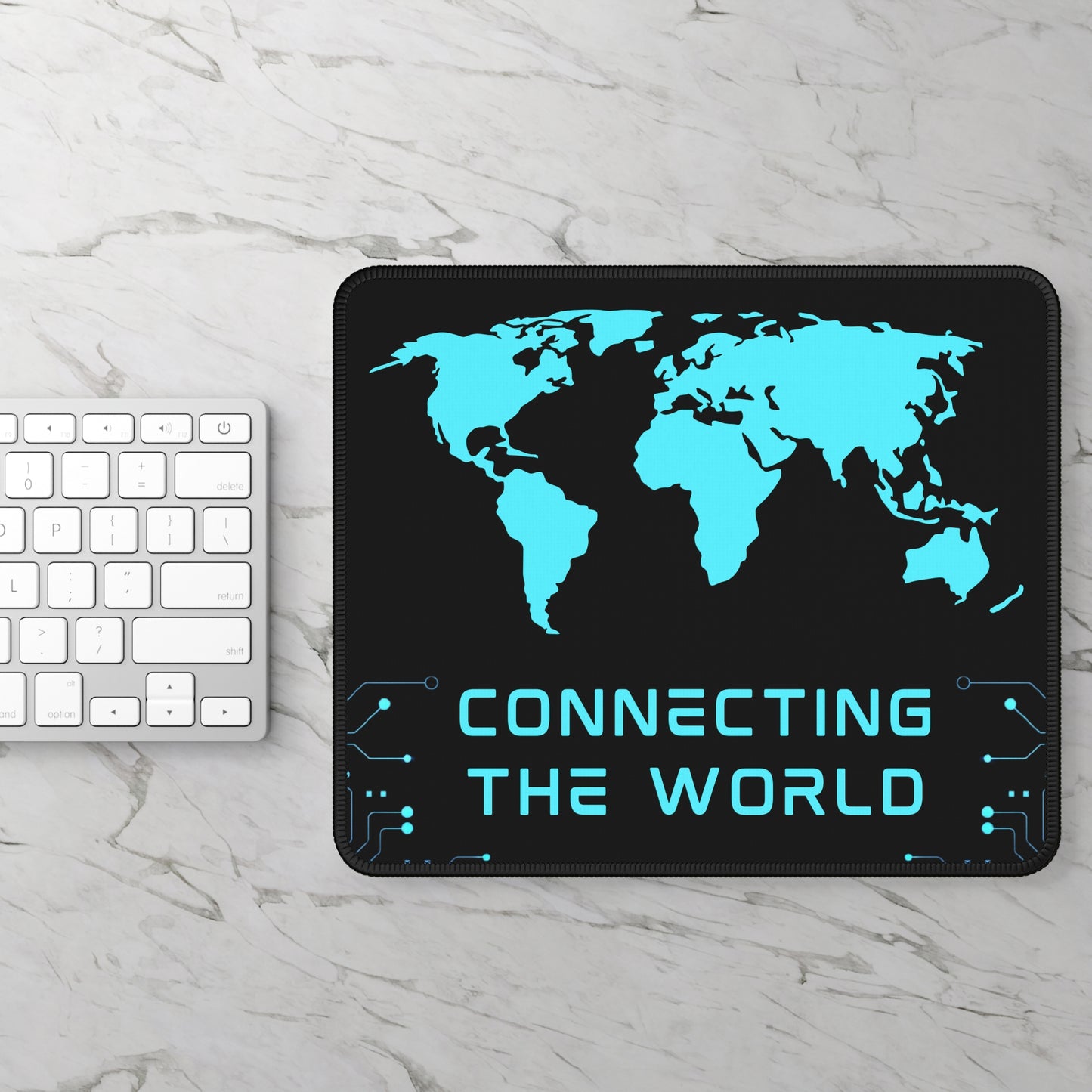 Connecting the World Mouse Pad – 9x7 Neoprene Desk Mat with Futuristic Tech Map Design