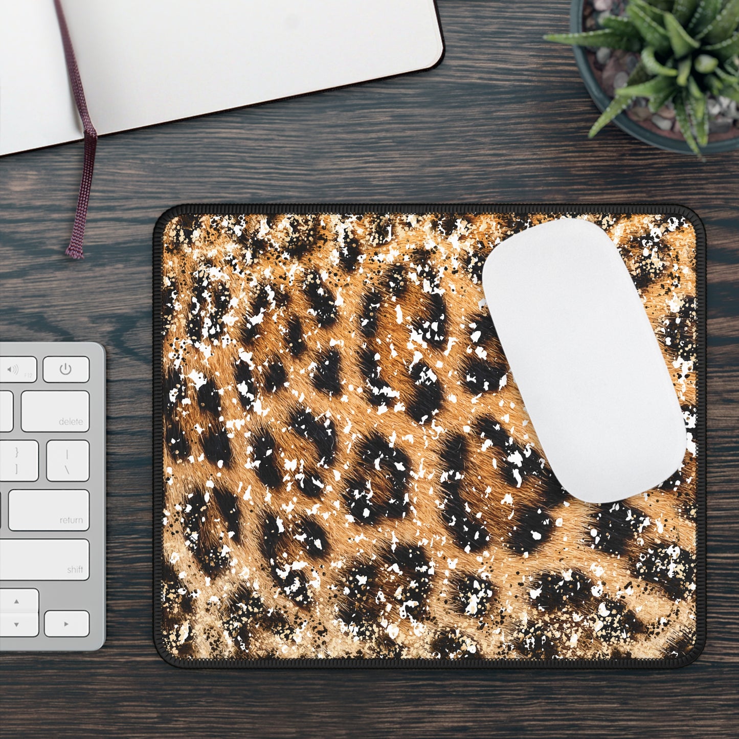 Golden Leopard Luxe Mouse Pad – 9x7 Neoprene Desk Mat with Glitter and Animal Print Design