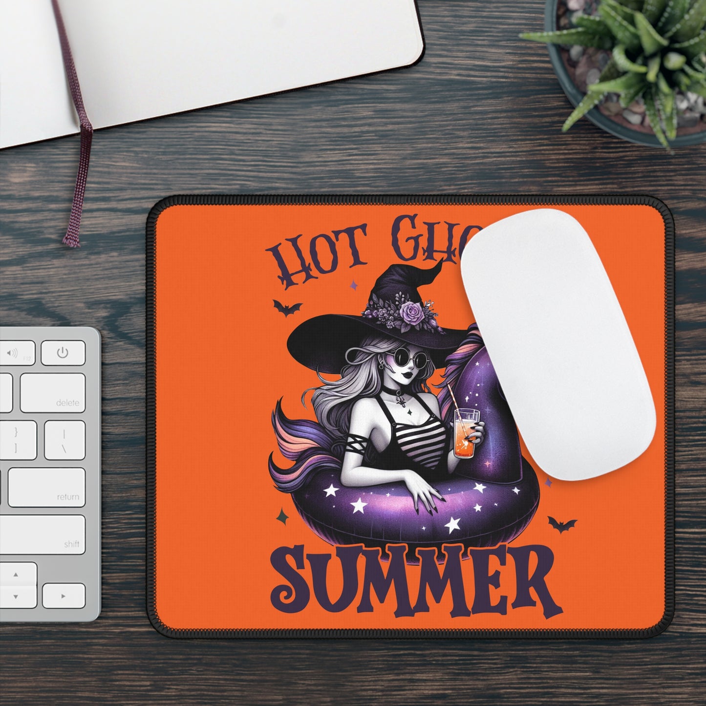 Hot Ghoul Summer Mouse Pad – 9x7 Neoprene Desk Mat with Witch and Unicorn Float Design