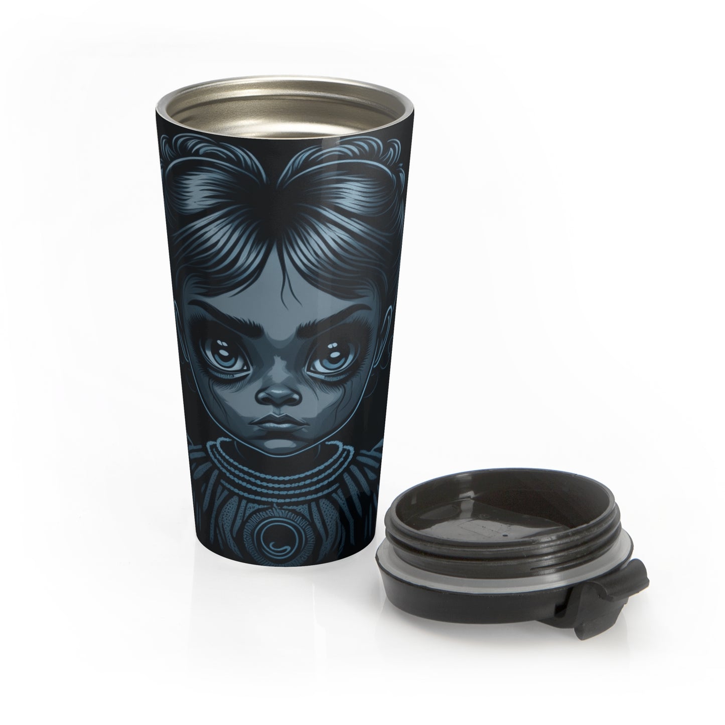 Haunted Doll Stainless Steel Travel Mug – 15oz