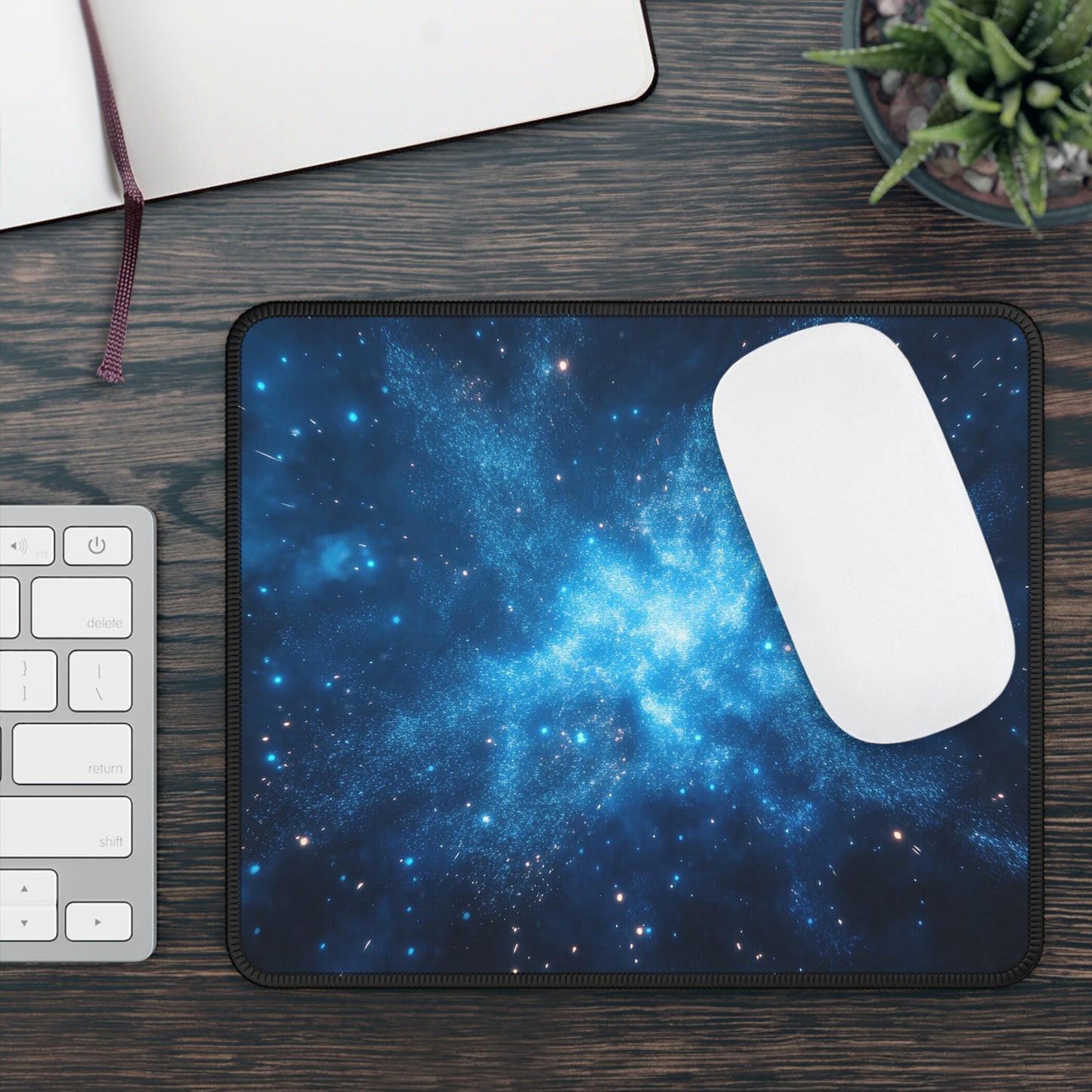 Cosmic Burst Mouse Pad – 9x7 Neoprene Desk Mat with Blue Galaxy Explosion Design