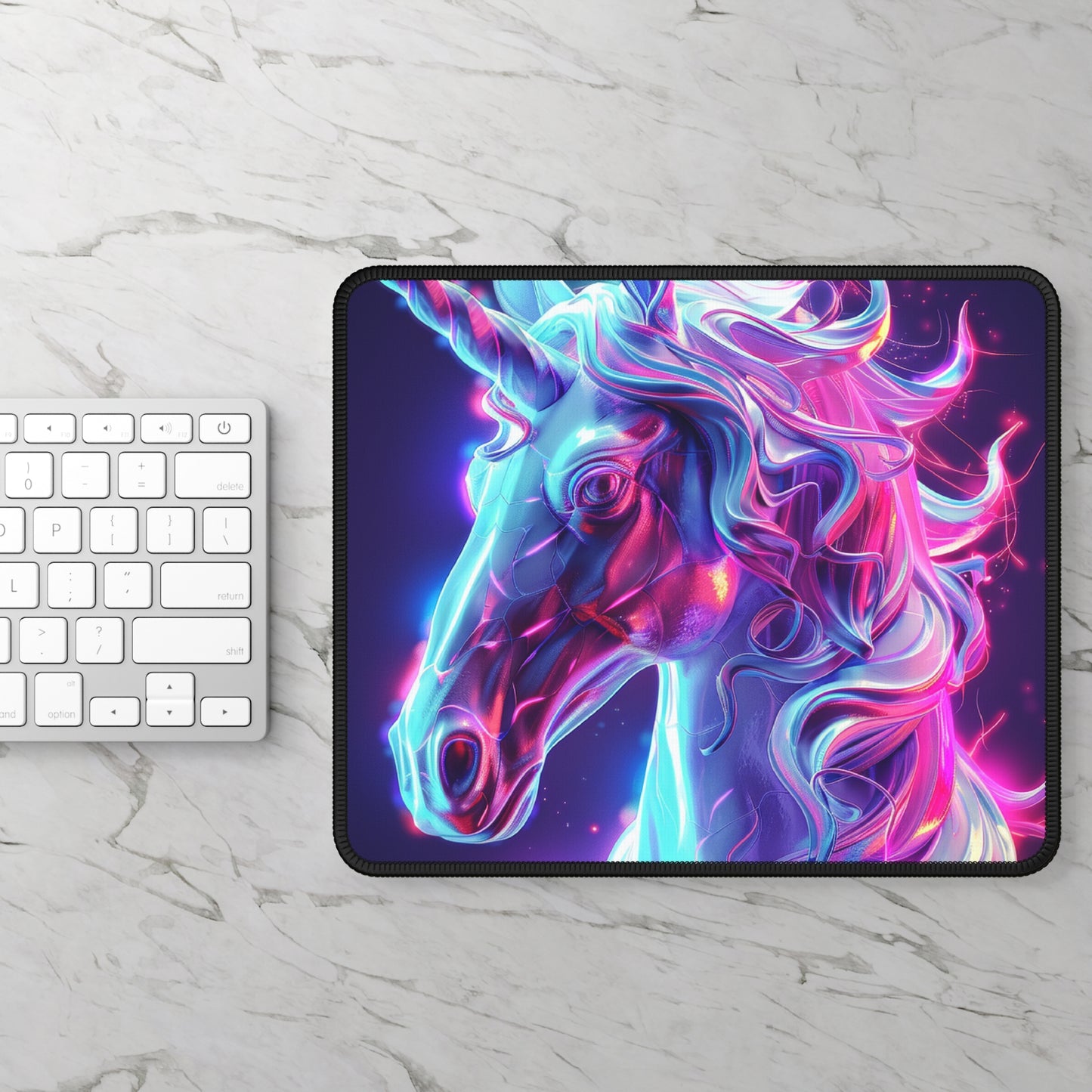 Cyber Unicorn Mouse Pad – 9x7 Neoprene Desk Mat with Neon Holographic Glow