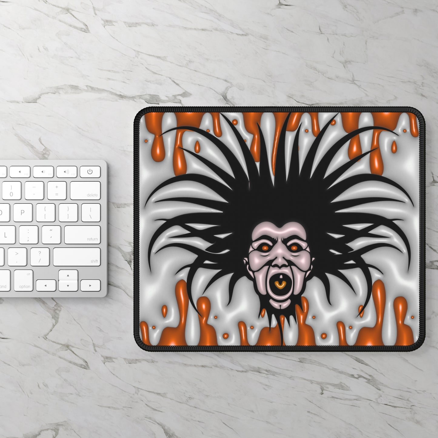 Screaming Horror Mouse Pad – 9x7 Neoprene Desk Mat with Fright Face and Orange Drip Design