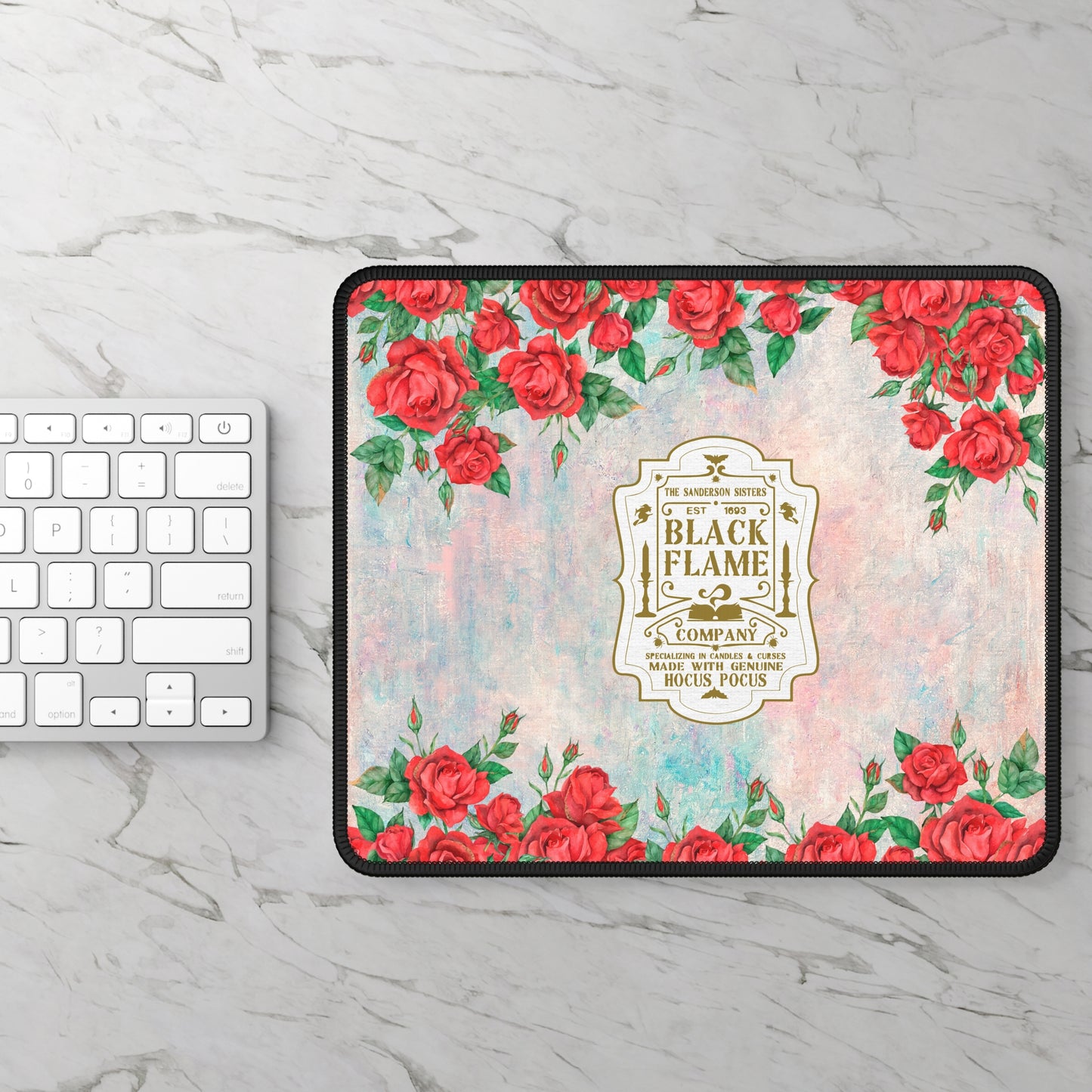 Black Flame Company Rose Edition Gaming Mouse Pad – 9x7 Neoprene Desk Mat for Gamers and Witchy Workspaces