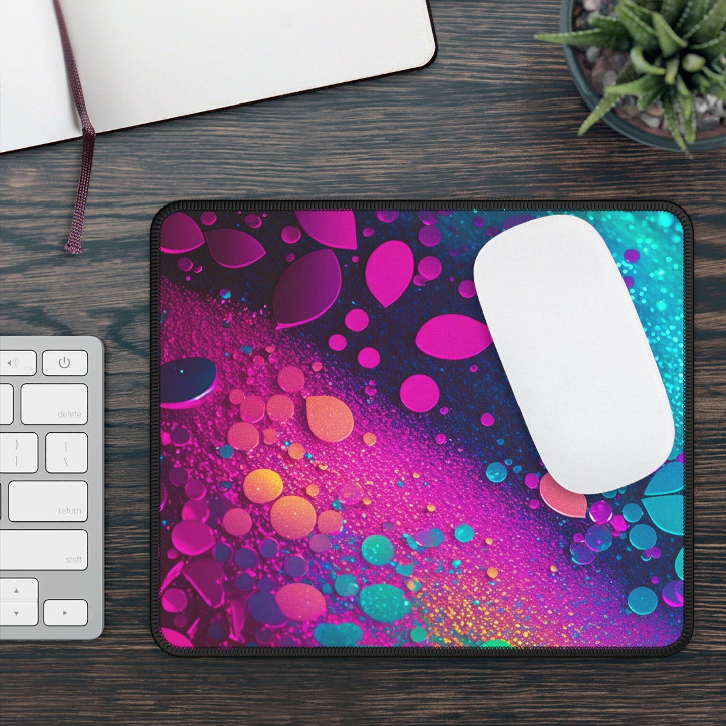 Neon Mirage Mouse Pad – 9x7 Neoprene Desk Mat with Vibrant Abstract Glow Design
