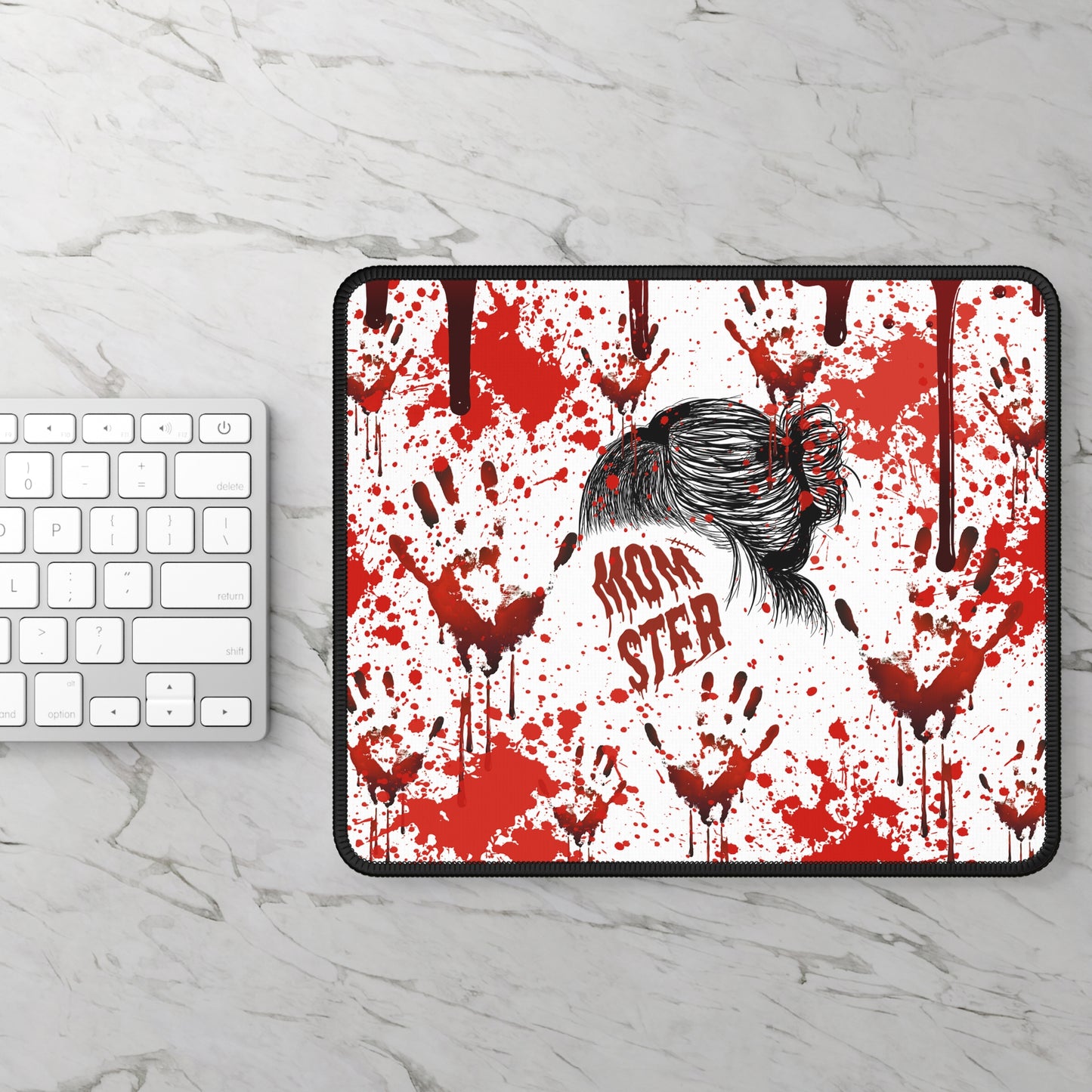 Momster Blood Splatter Gaming and Work Mouse Pad – 9x7 Anti-Slip Neoprene Desk Mat with Horror Design for Spooky Moms and Halloween Lovers