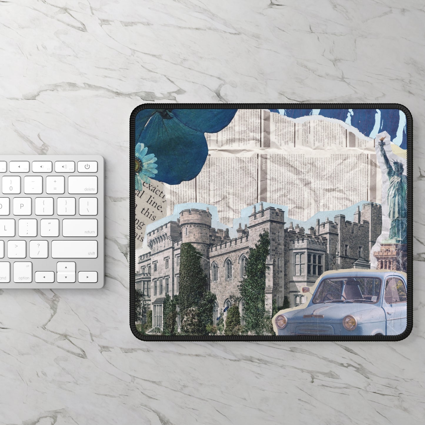 Vintage Wanderlust Mouse Pad – 9x7 Neoprene Desk Mat with Retro Travel Collage Design