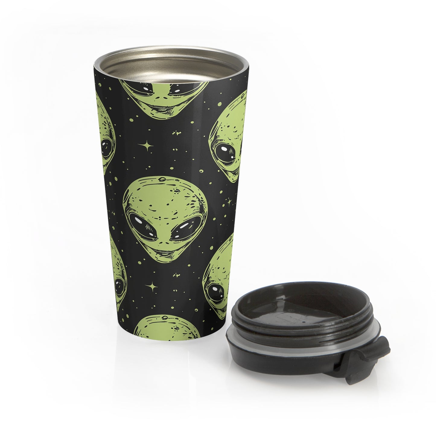 Galactic Alien Pattern Stainless Steel Travel Mug – 15oz
