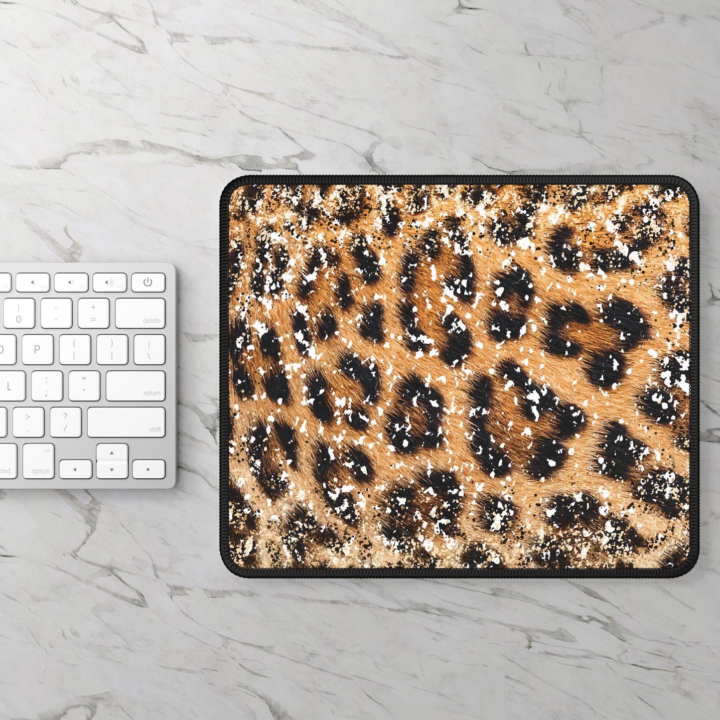 Golden Leopard Luxe Mouse Pad – 9x7 Neoprene Desk Mat with Glitter and Animal Print Design