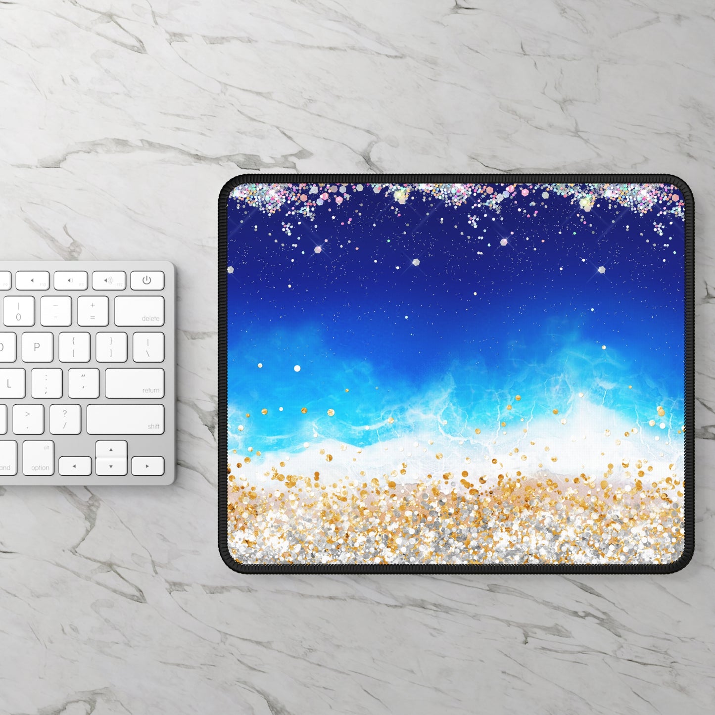Ocean Glitter Dreams Mouse Pad – 9x7 Neoprene Desk Mat with Sparkling Beach and Wave Design