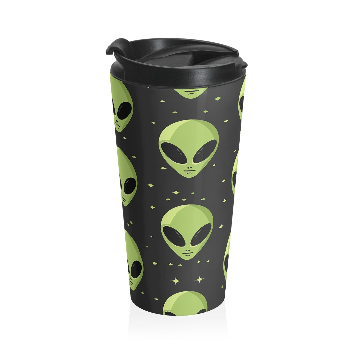 Neon Alien Head Stainless Steel Travel Mug – 15oz