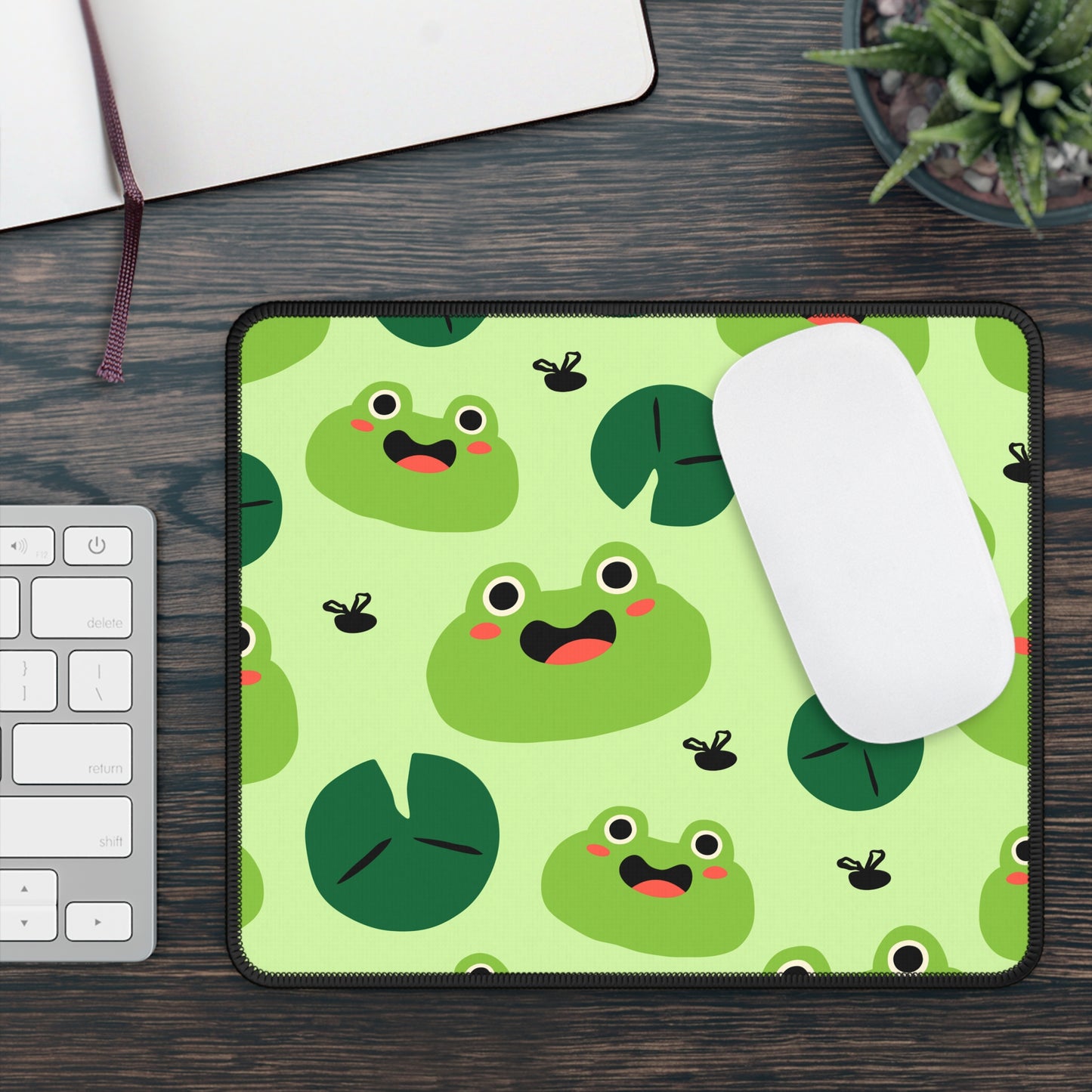 Hoppy Vibes Mouse Pad – 9x7 Neoprene Desk Mat with Cute Frog and Lily Pad Design