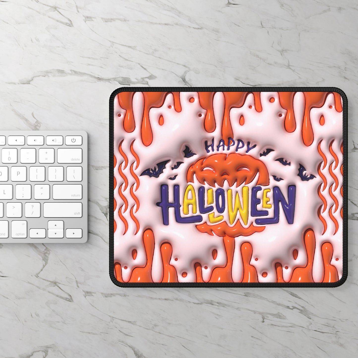 Happy Halloween Mouse Pad – 9x7 Neoprene Desk Mat with Pumpkin and Dripping Orange Design