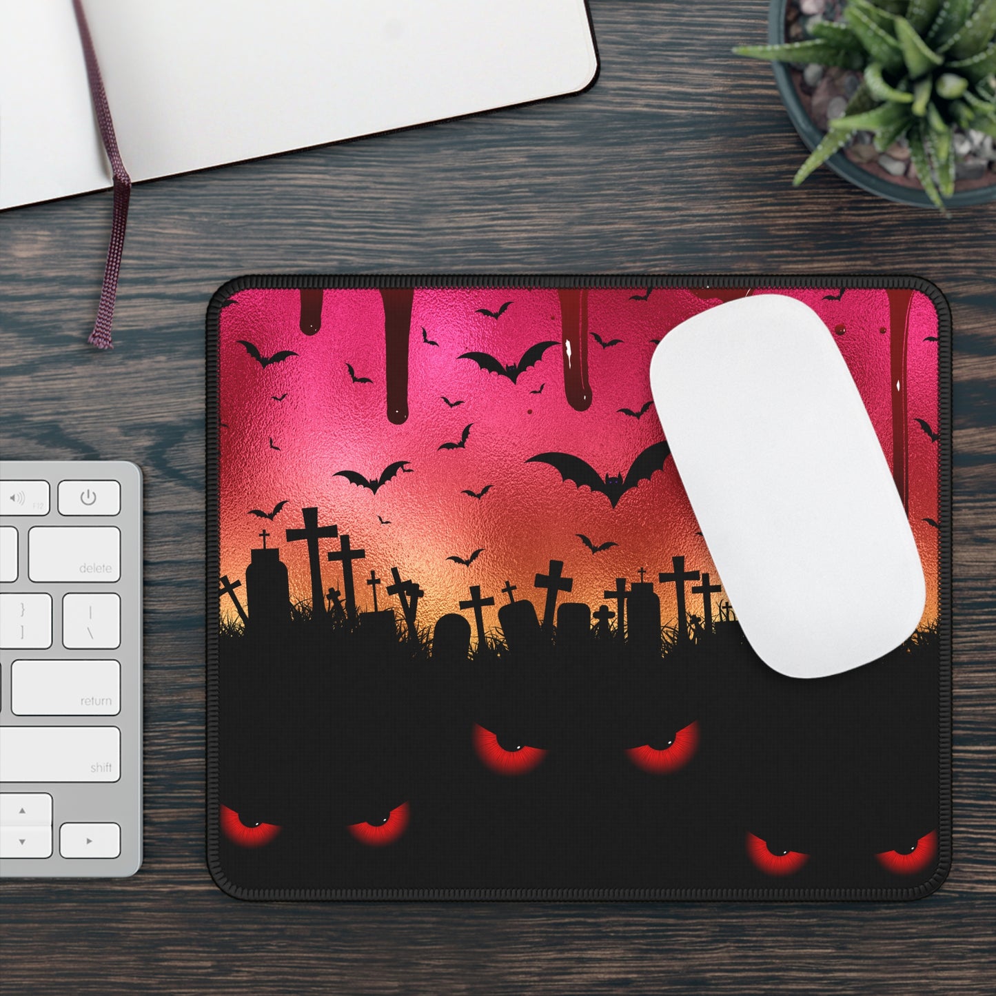 Bloody Graveyard Nights Gaming Mouse Pad – 9x7 Neoprene Desk Mat for Gamers and Horror Enthusiasts 🦇🩸