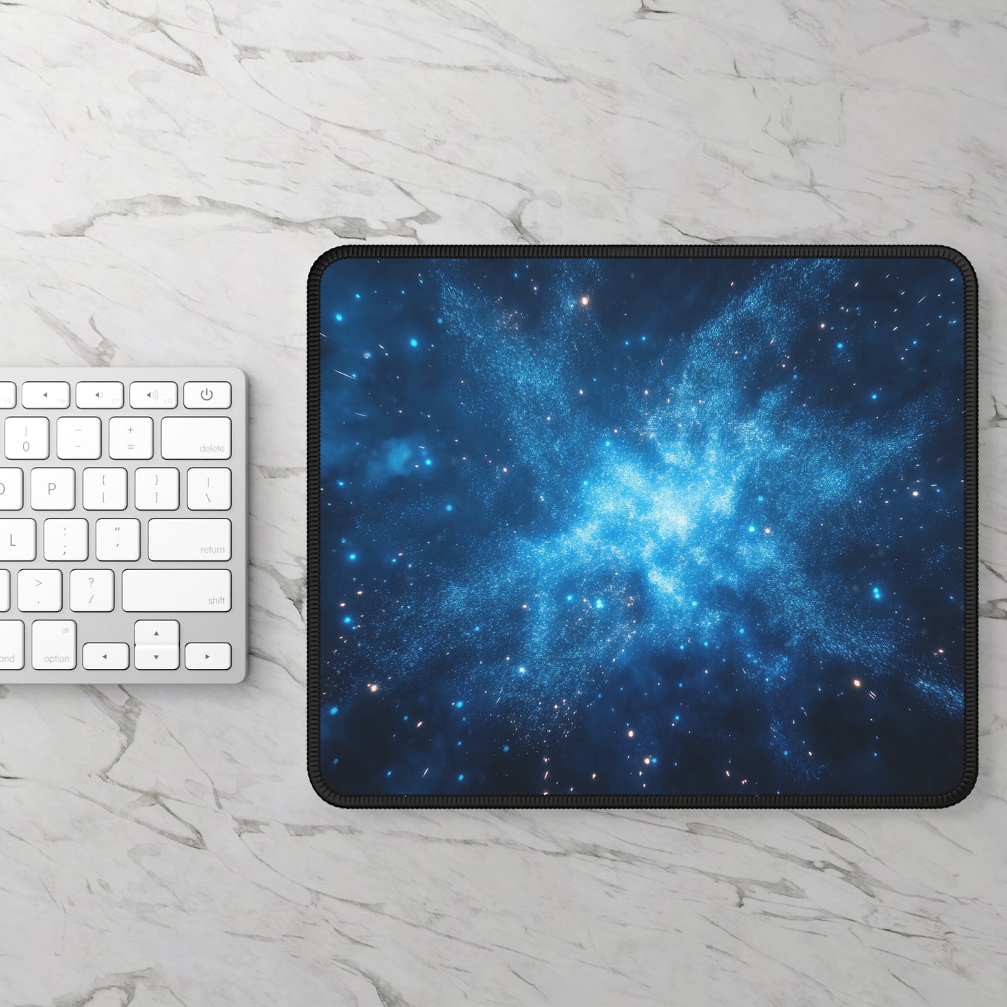Cosmic Burst Mouse Pad – 9x7 Neoprene Desk Mat with Blue Galaxy Explosion Design