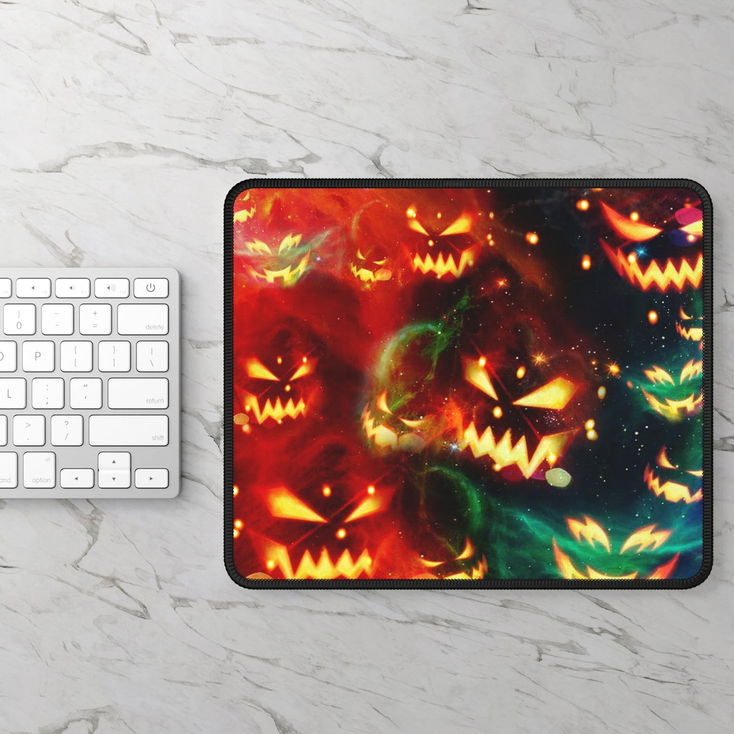 Pumpkin Galaxy Gaming and Work Mouse Pad – 9x7 Anti-Slip Neoprene Desk Mat with Fiery Halloween Design for Gamers and Creators