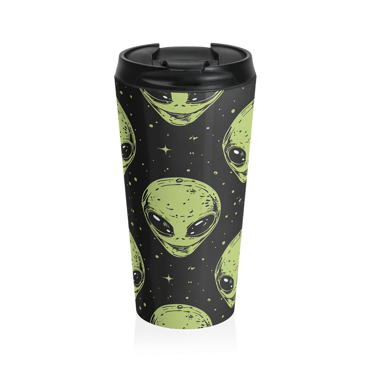 Galactic Alien Pattern Stainless Steel Travel Mug – 15oz